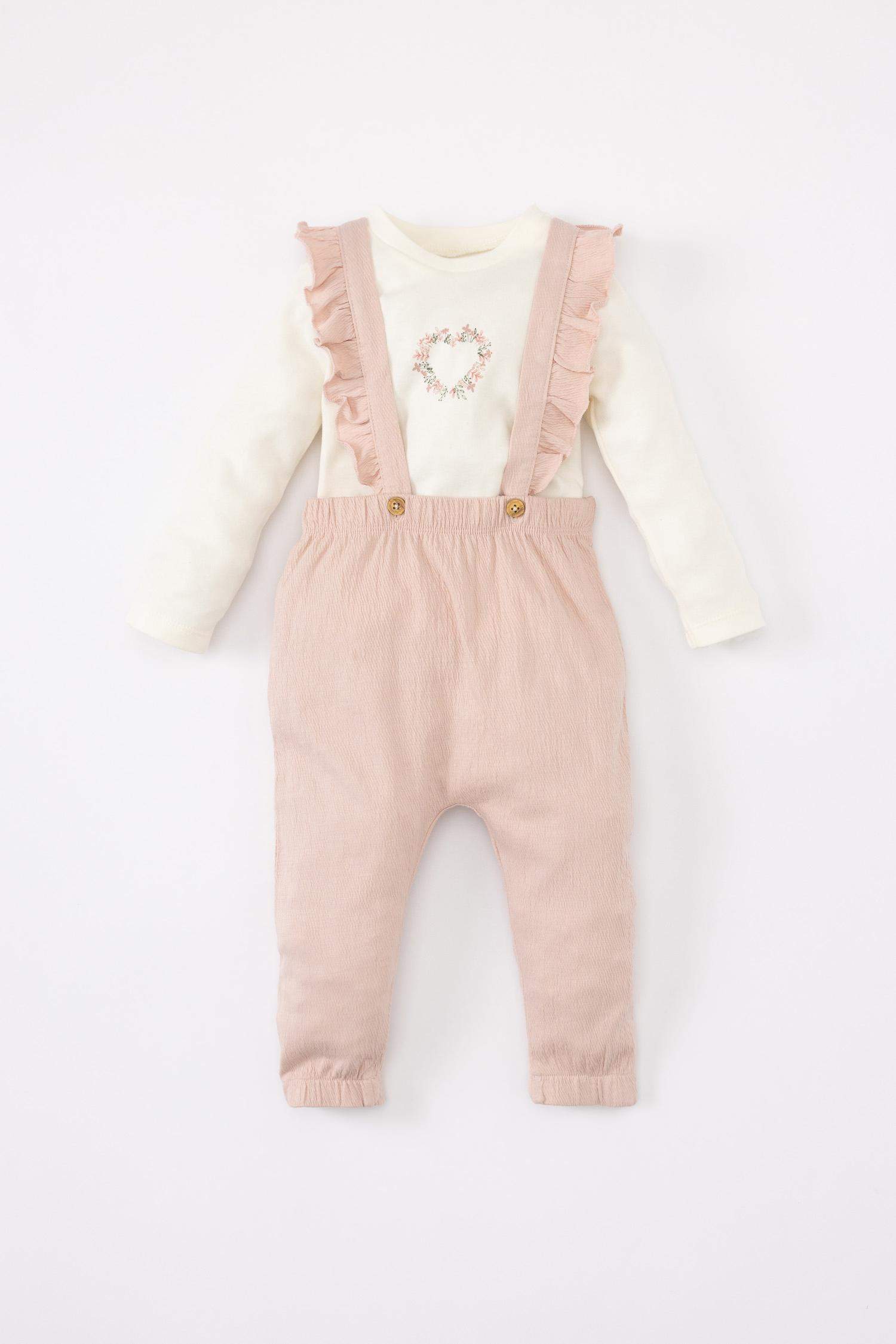 Baby Girl Long Sleeve T-Shirt Crinkle Fabric Salopet Set of 2