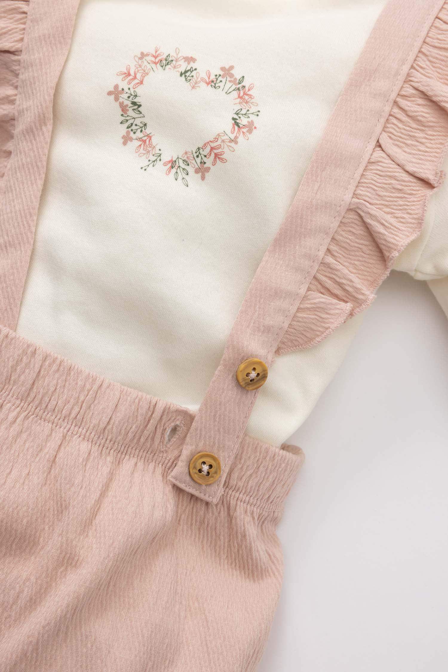 Baby Girl Long Sleeve T-Shirt Crinkle Fabric Salopet Set of 2