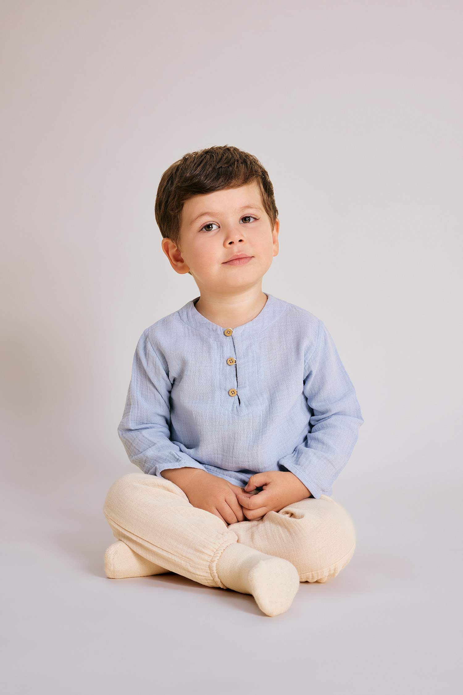 طقم ولادي قميص وسروال موسلين - قطعتين