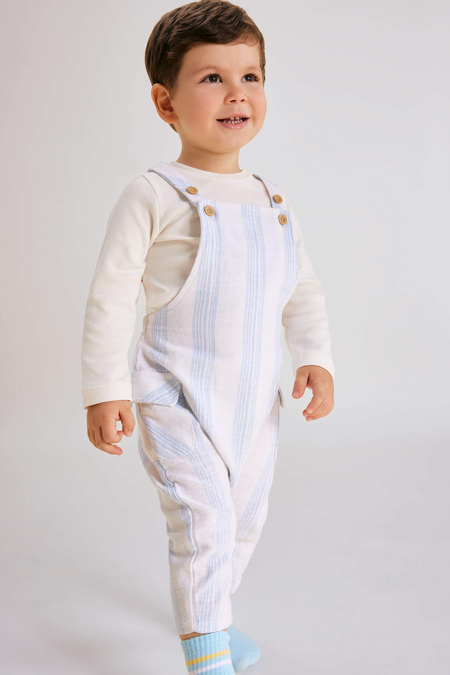 Ensemble Salopette rayée et T-Shirt à Manches Longues Pour Bébé Garçon