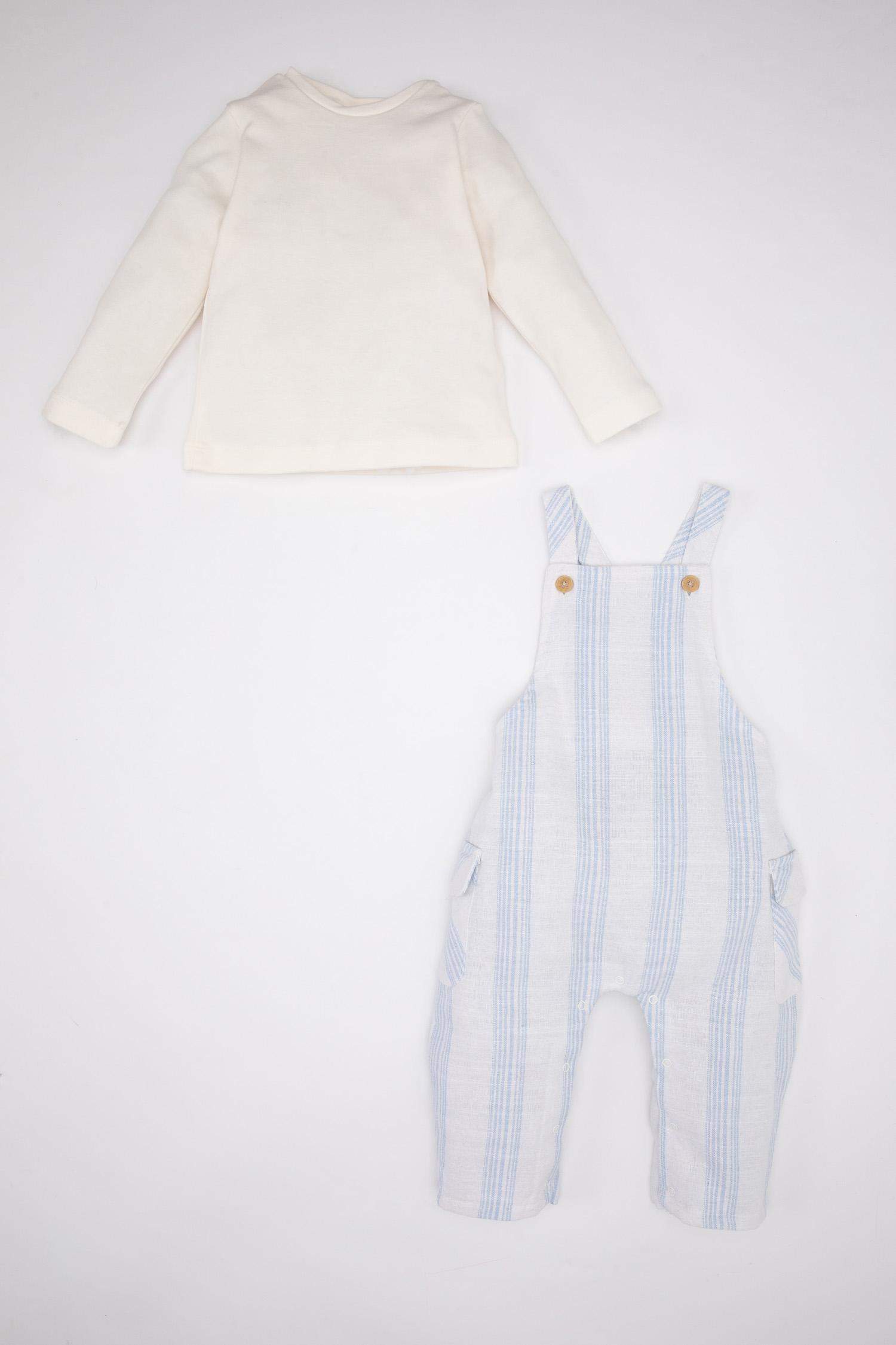 Ensemble Salopette rayée et T-Shirt à Manches Longues Pour Bébé Garçon