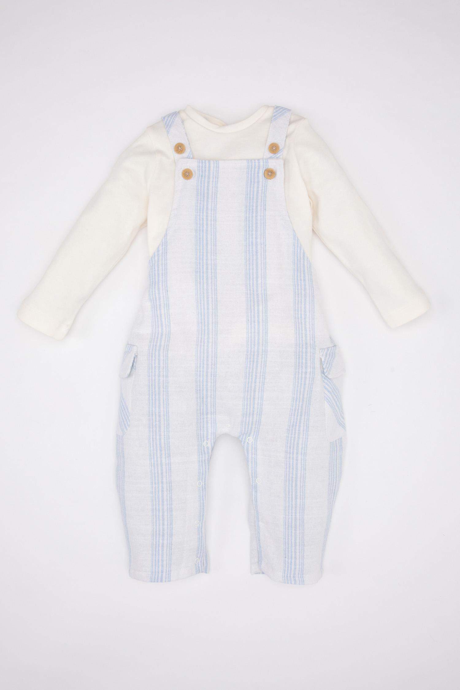 Ensemble Salopette rayée et T-Shirt à Manches Longues Pour Bébé Garçon