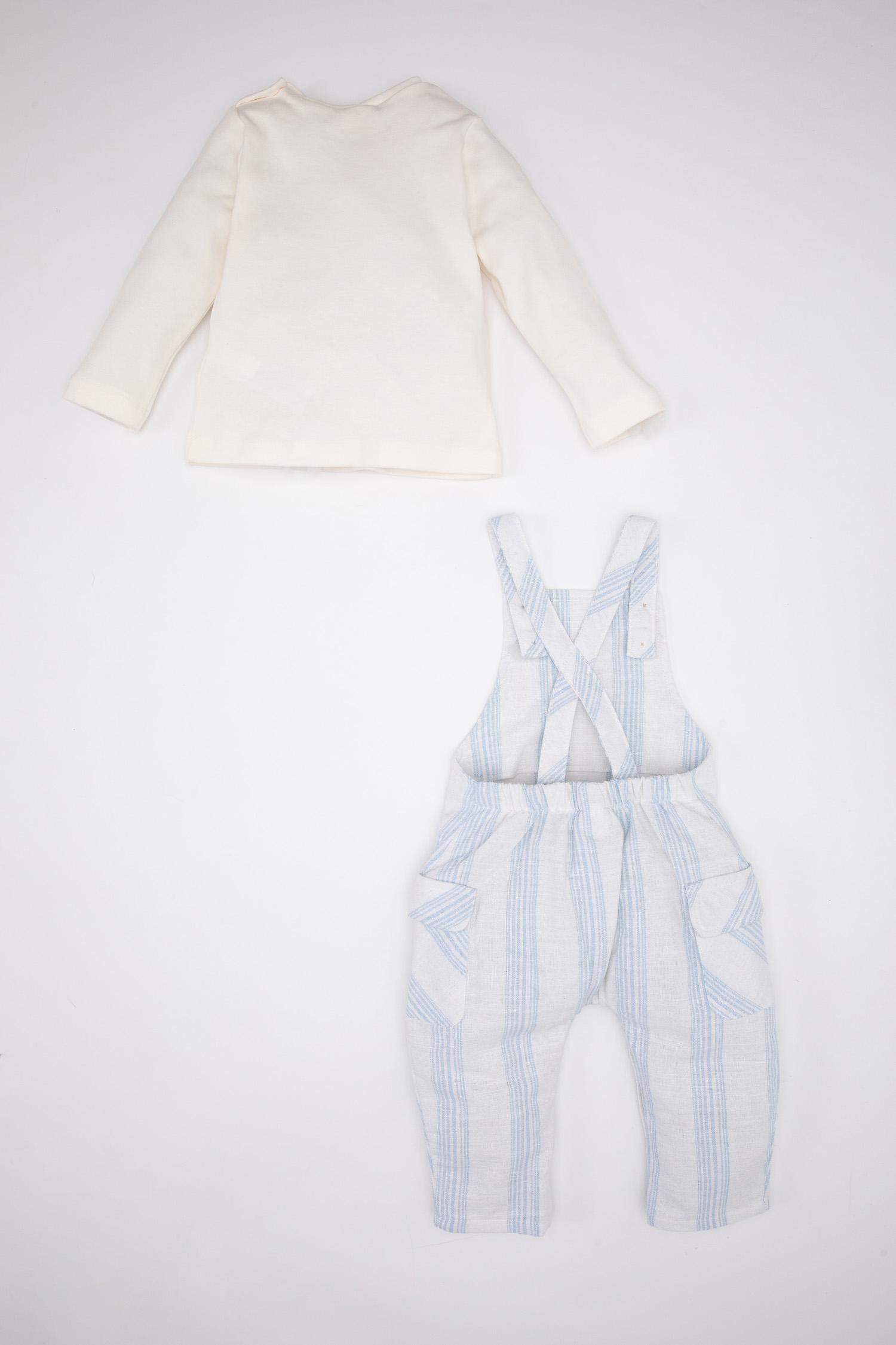 Ensemble Salopette rayée et T-Shirt à Manches Longues Pour Bébé Garçon