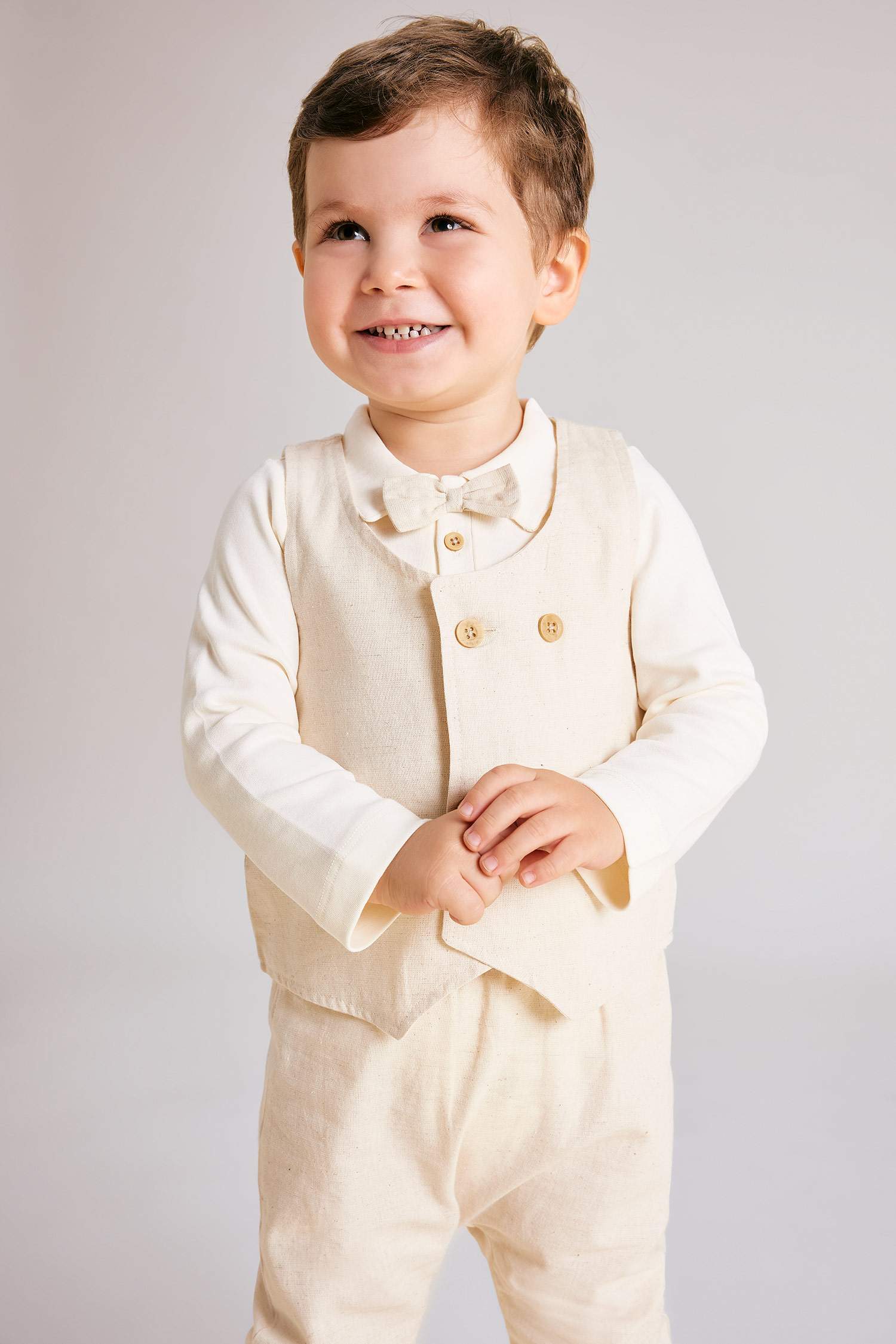 Ensemble pour Bébé Garçon de Body à Manches Longues, Pantalon en Lin à Boutons-Pression et Gilet - 3 Pièces