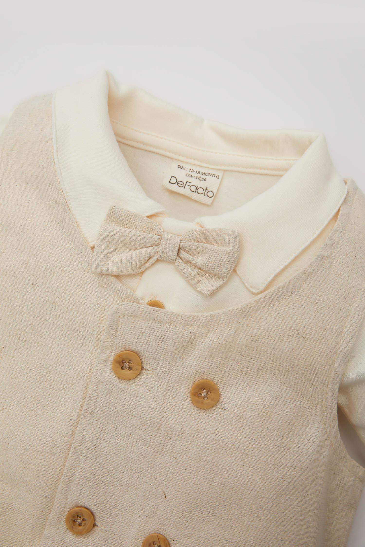 Ensemble pour Bébé Garçon de Body à Manches Longues, Pantalon en Lin à Boutons-Pression et Gilet - 3 Pièces