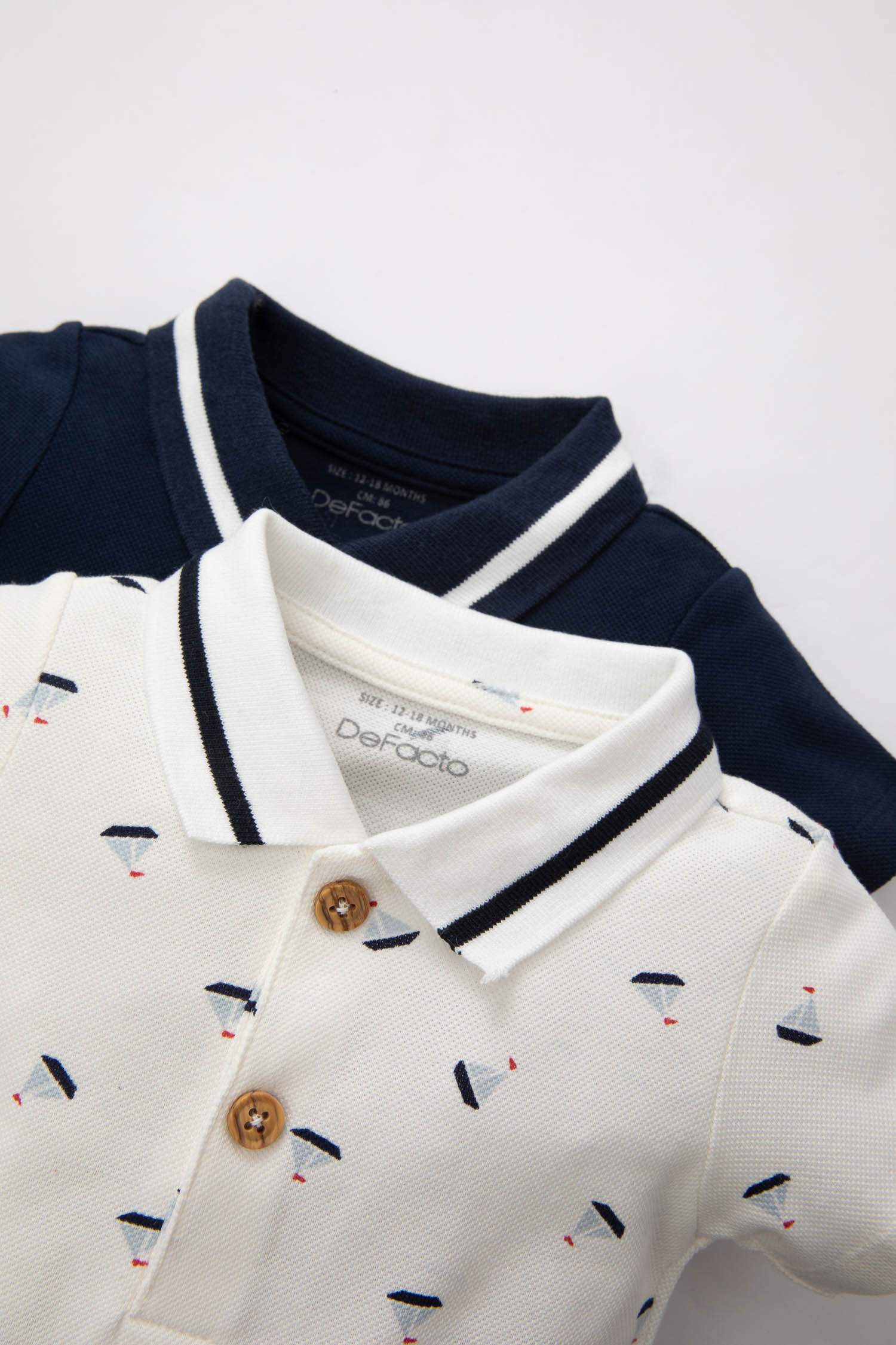 Body à Manches Courtes à Col Polo en Piqué Pour Nouveau-Né