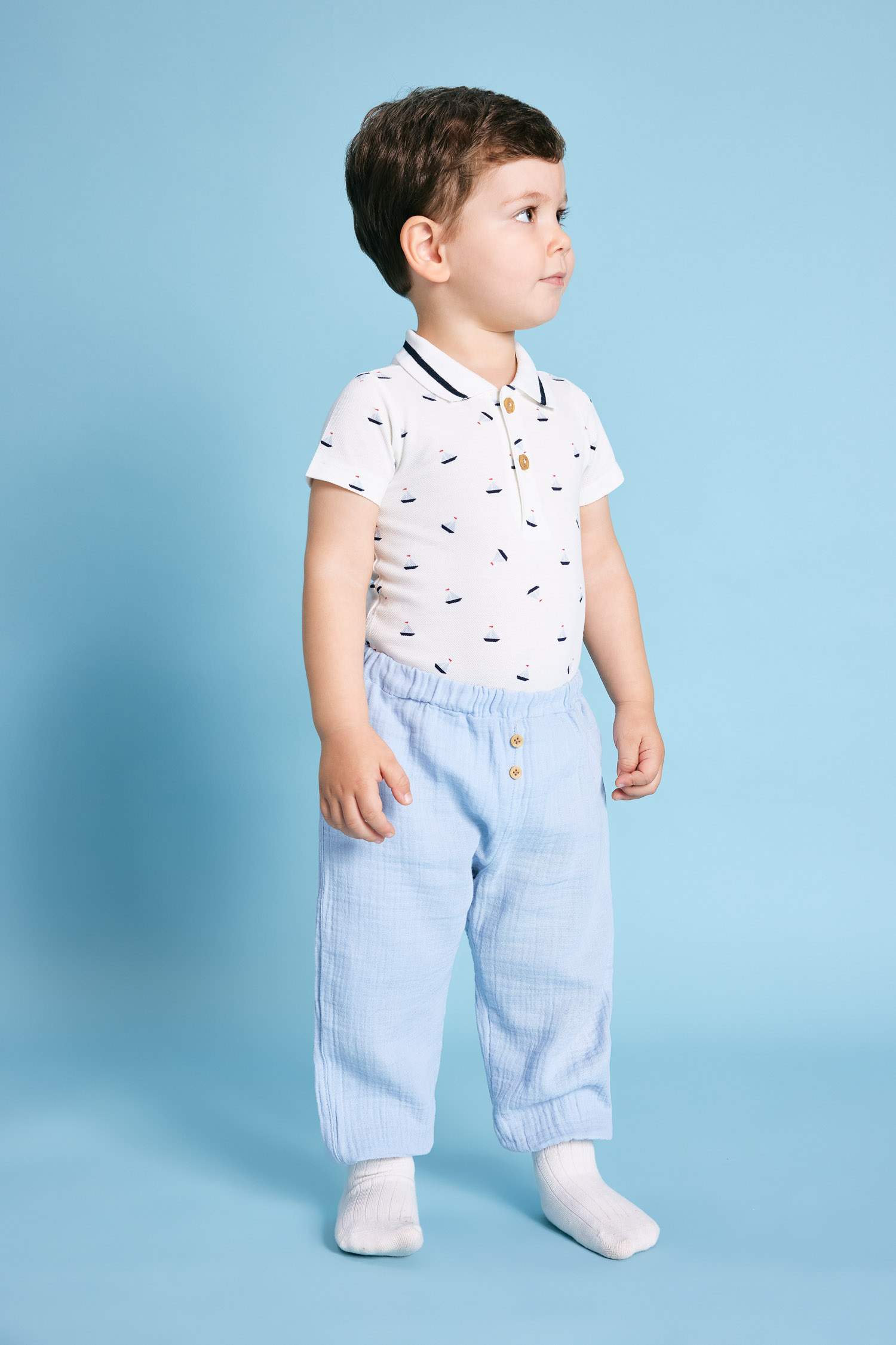 Body à Manches Courtes à Col Polo en Piqué Pour Nouveau-Né