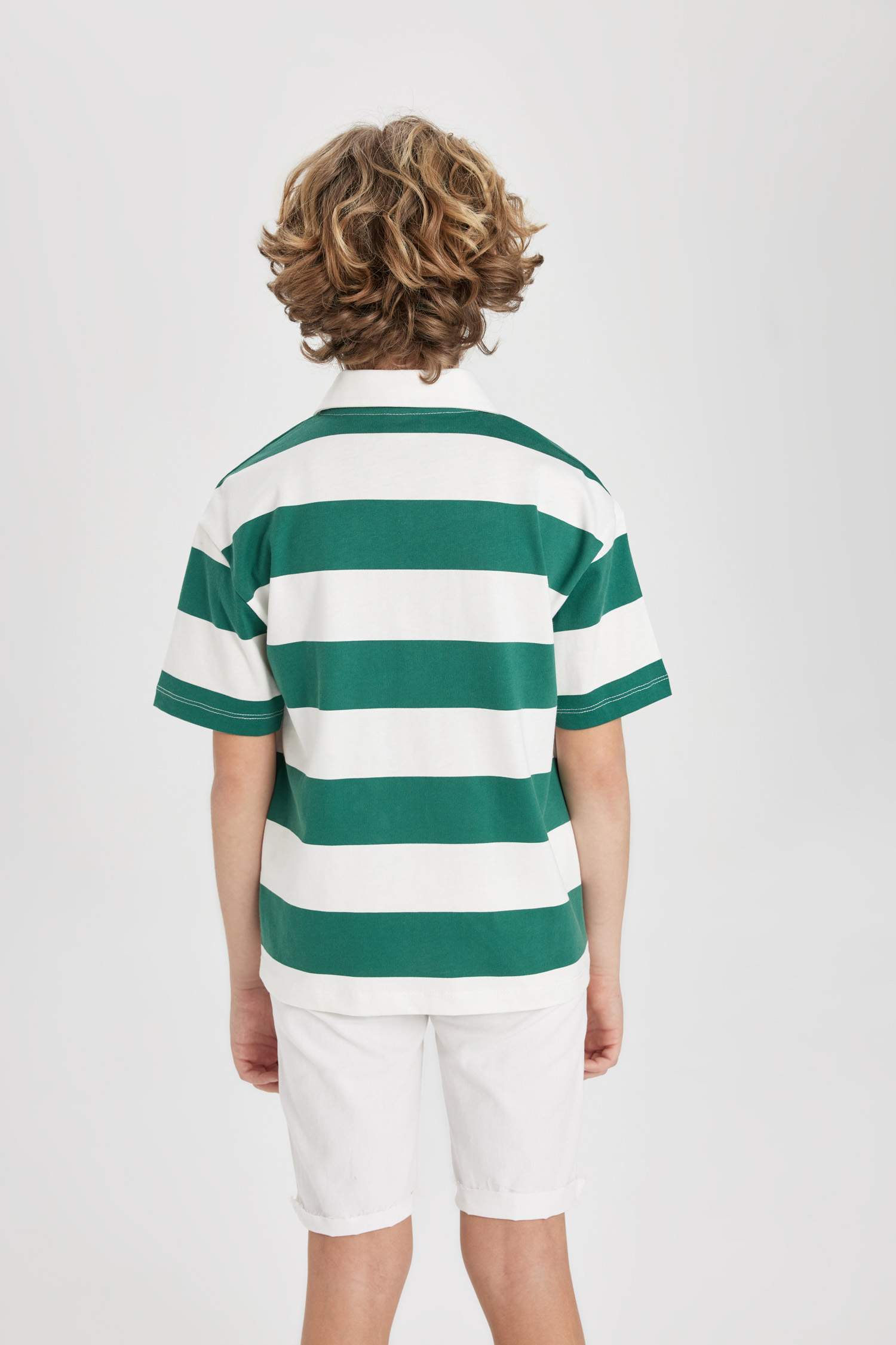 Boy Oversize Fit Striped Printed Polo T-Shirt