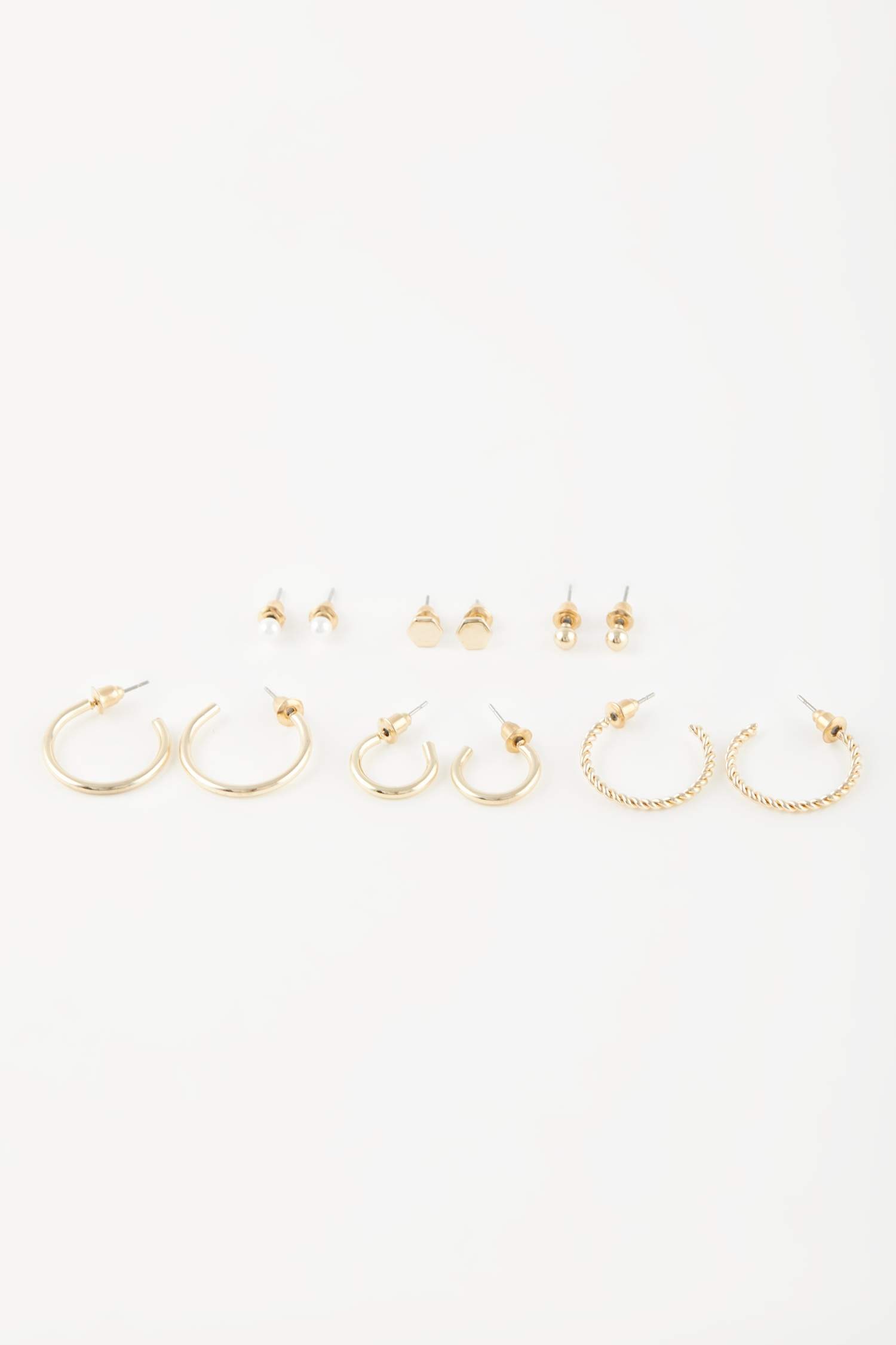 Woman 6 Piece Gold Earrings