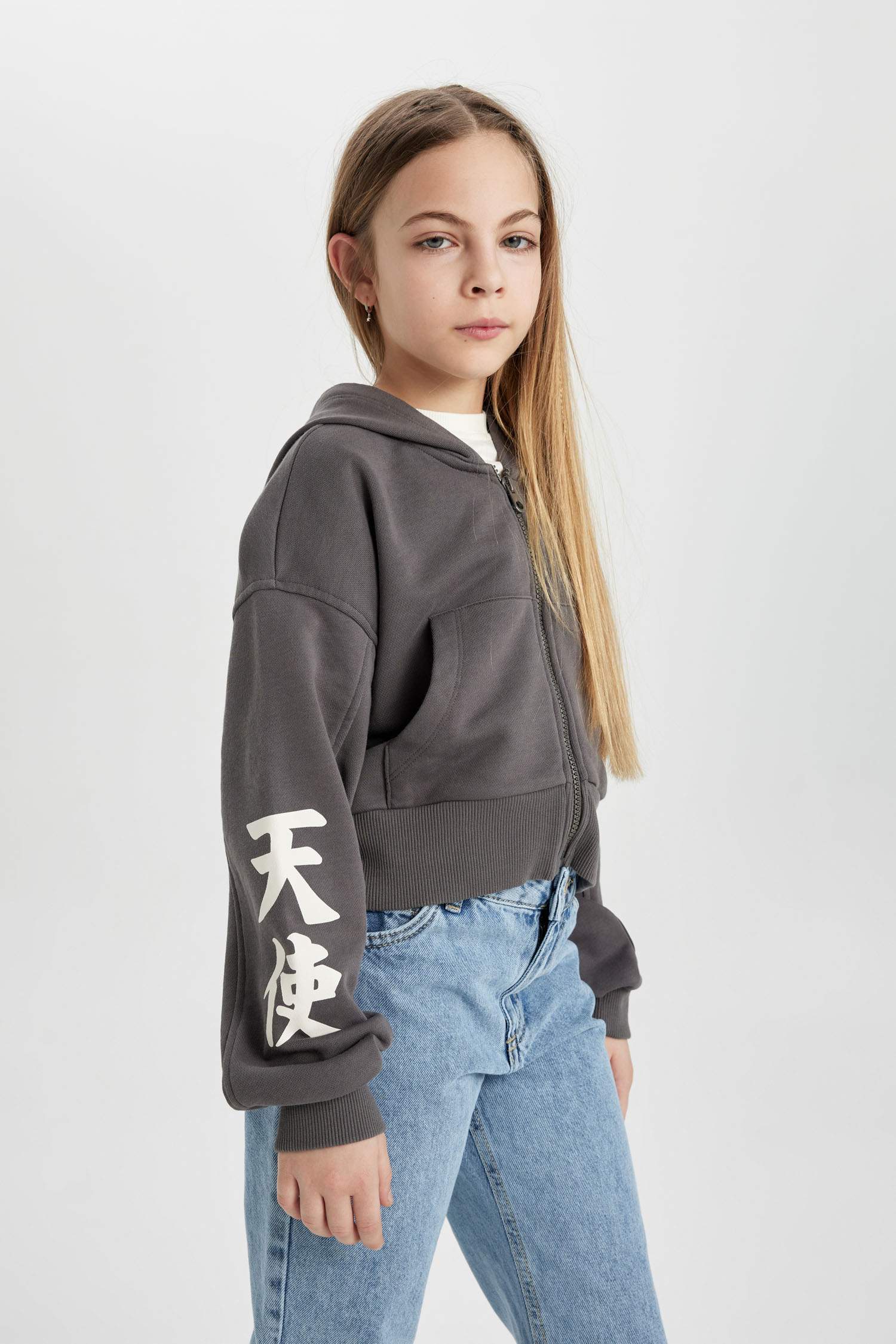Girl Hooded Zippered Sweatshirt