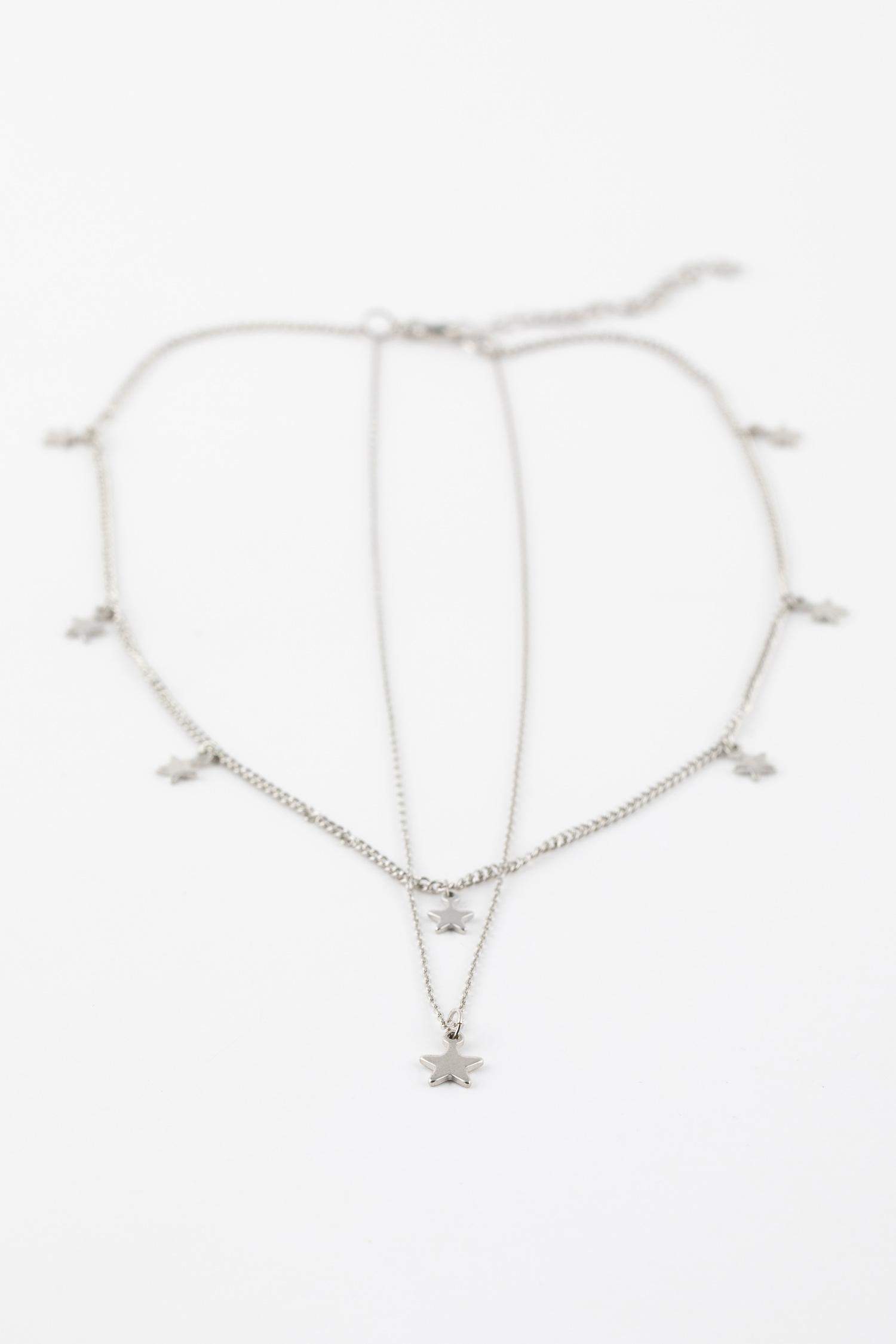 Woman Star Detailed 2 Piece Silver Necklace