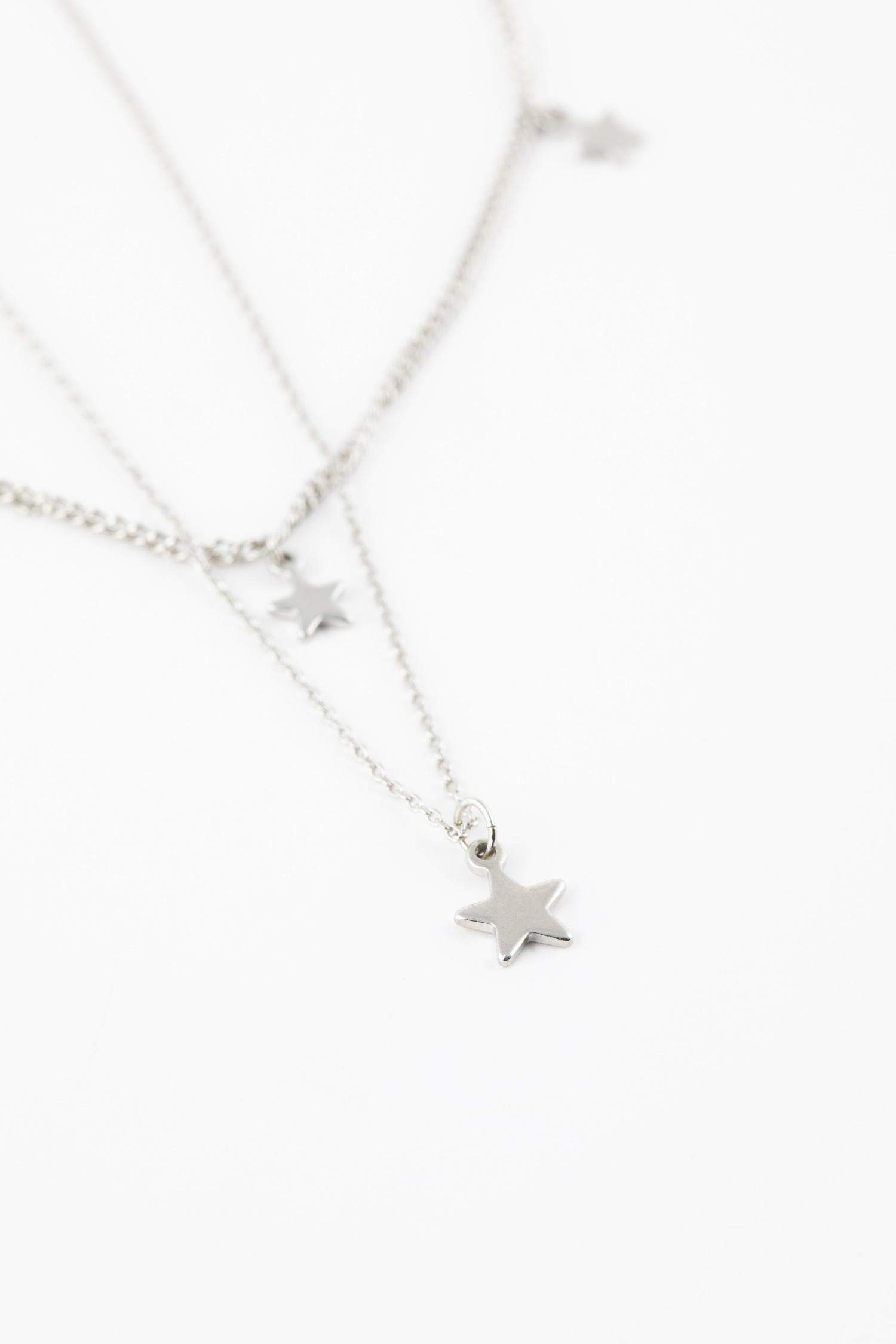 Woman Star Detailed 2 Piece Silver Necklace