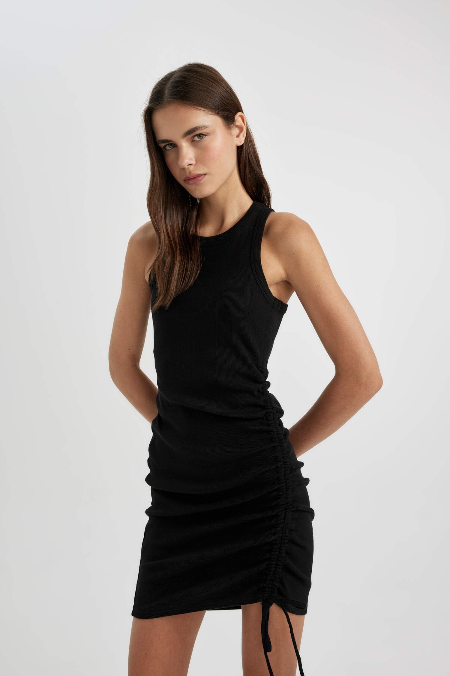 Bodycon Round Neck Ribbed Sleeveless Mini Dress