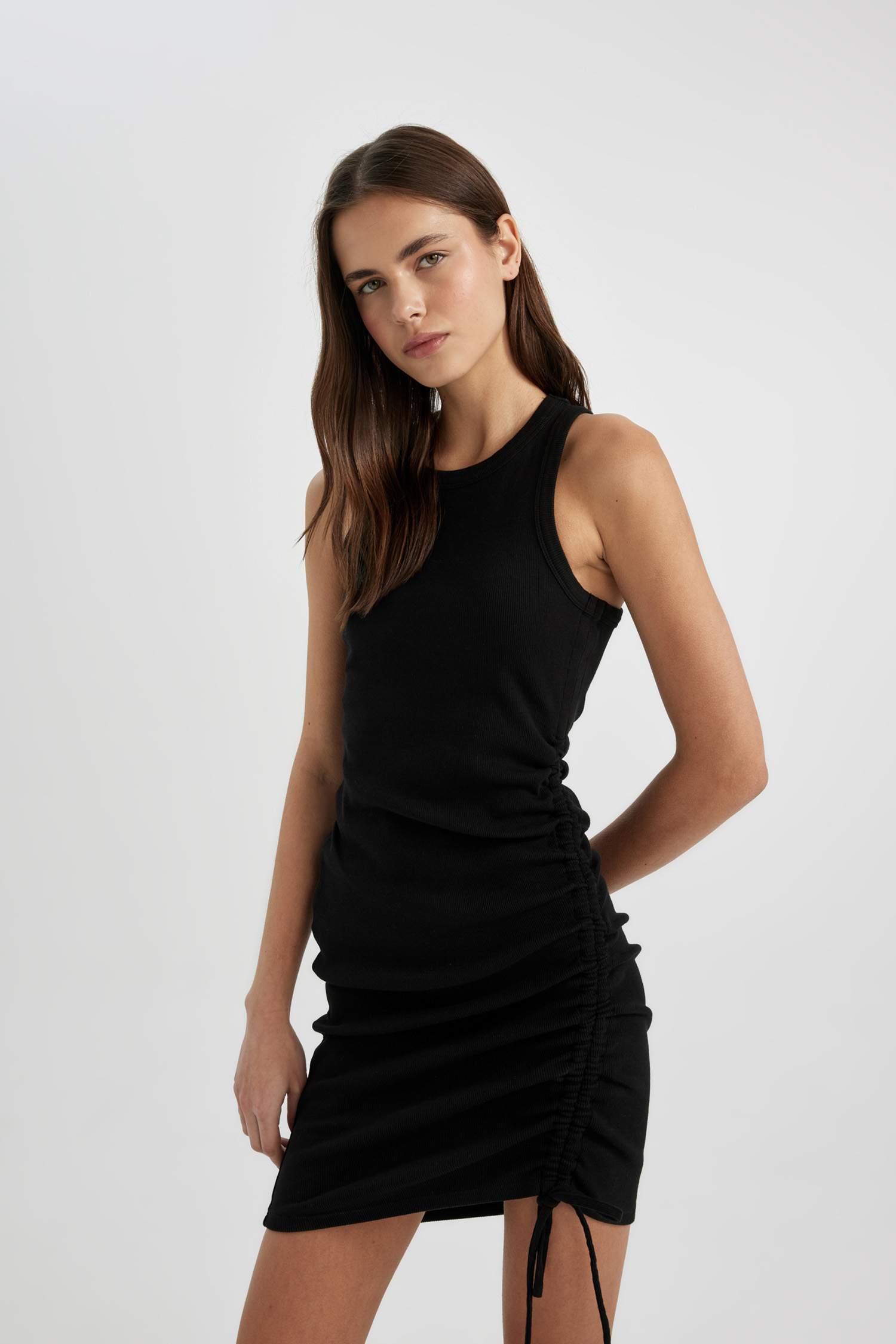 Bodycon Round Neck Ribbed Sleeveless Mini Dress