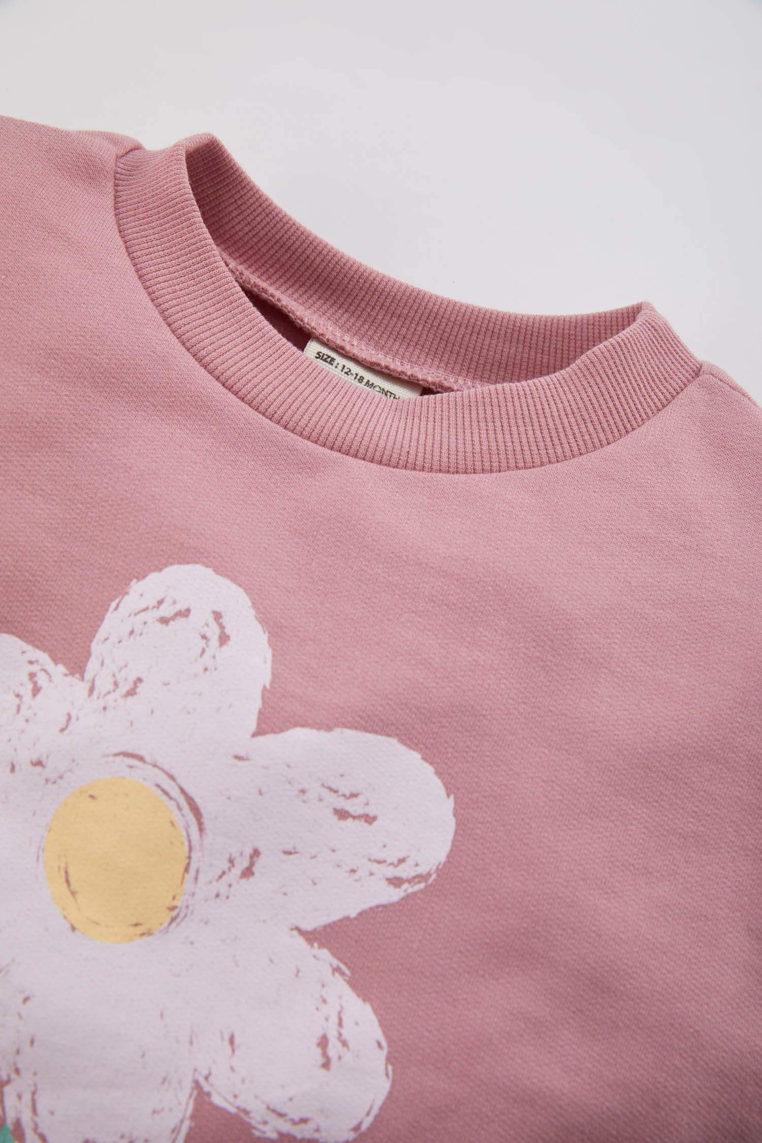 سويت شيرت بناتي فلورال قصة عادية ببطانة ناعمة