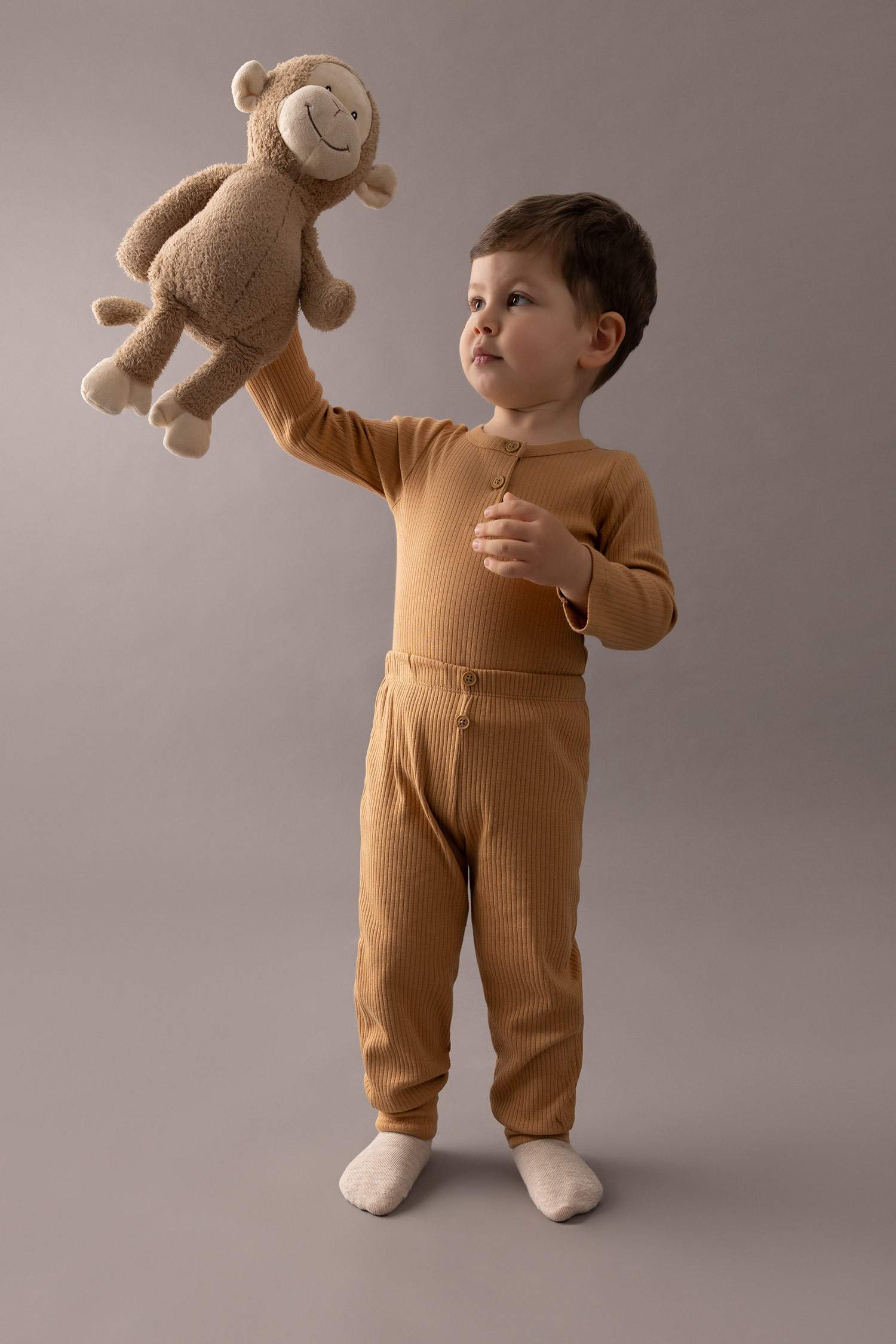 بنطلون ولادي مضلع قصة عادية - قطعتين