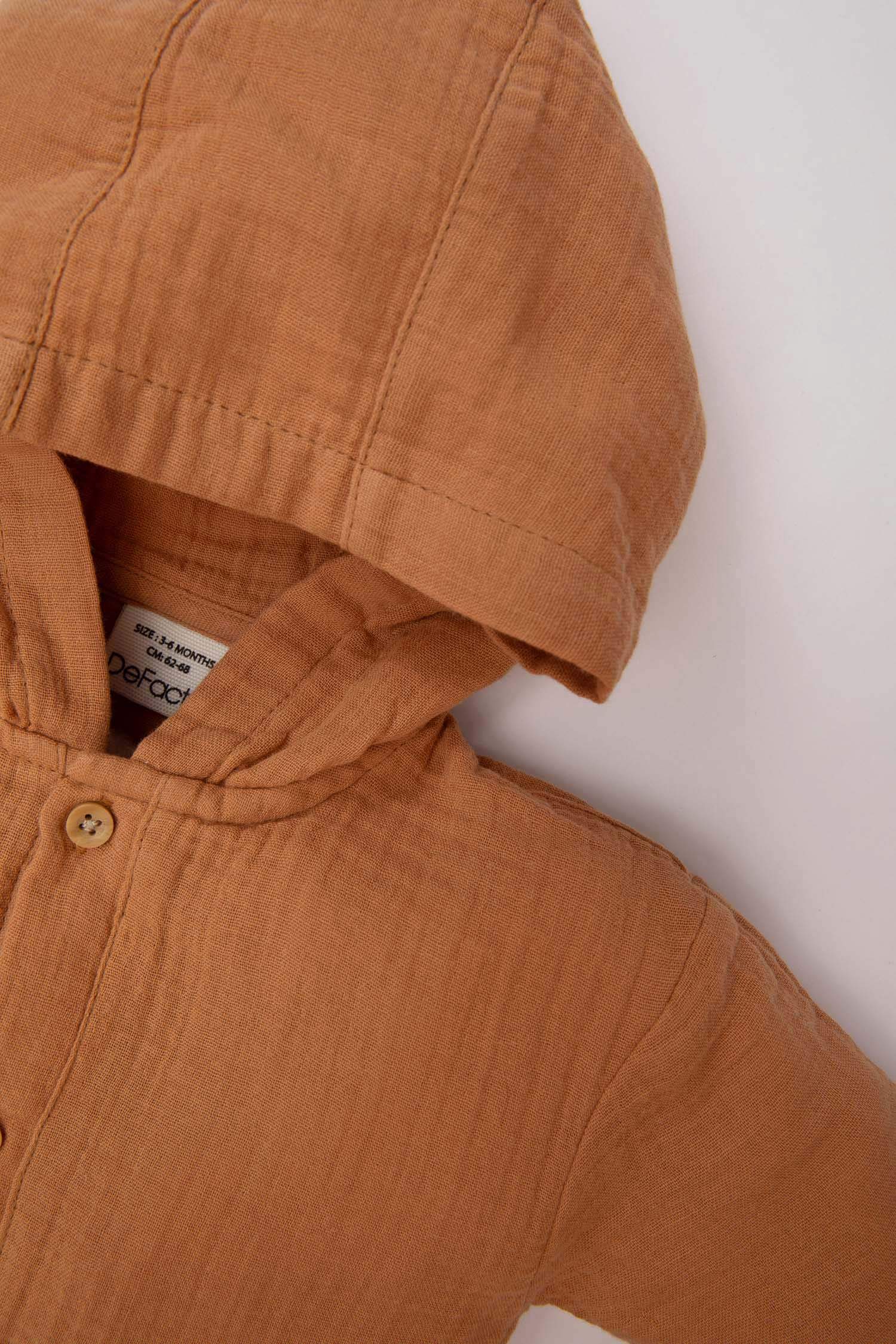 Erkek Bebek Yenidoğan Kapüşonlu Müslin Uzun Kollu Tulum