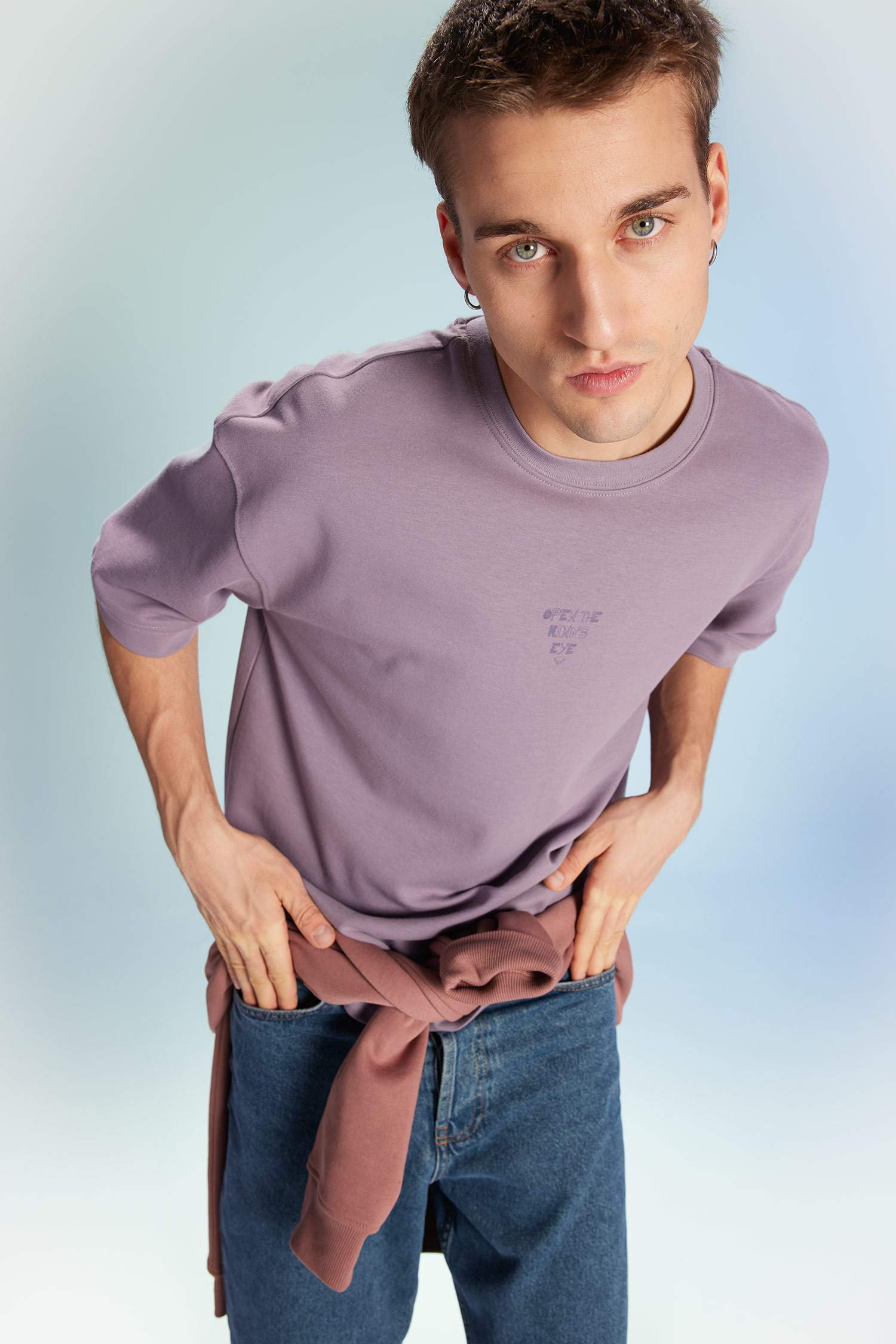 Loose Fit Crew Neck Slogan Printed T-Shirt