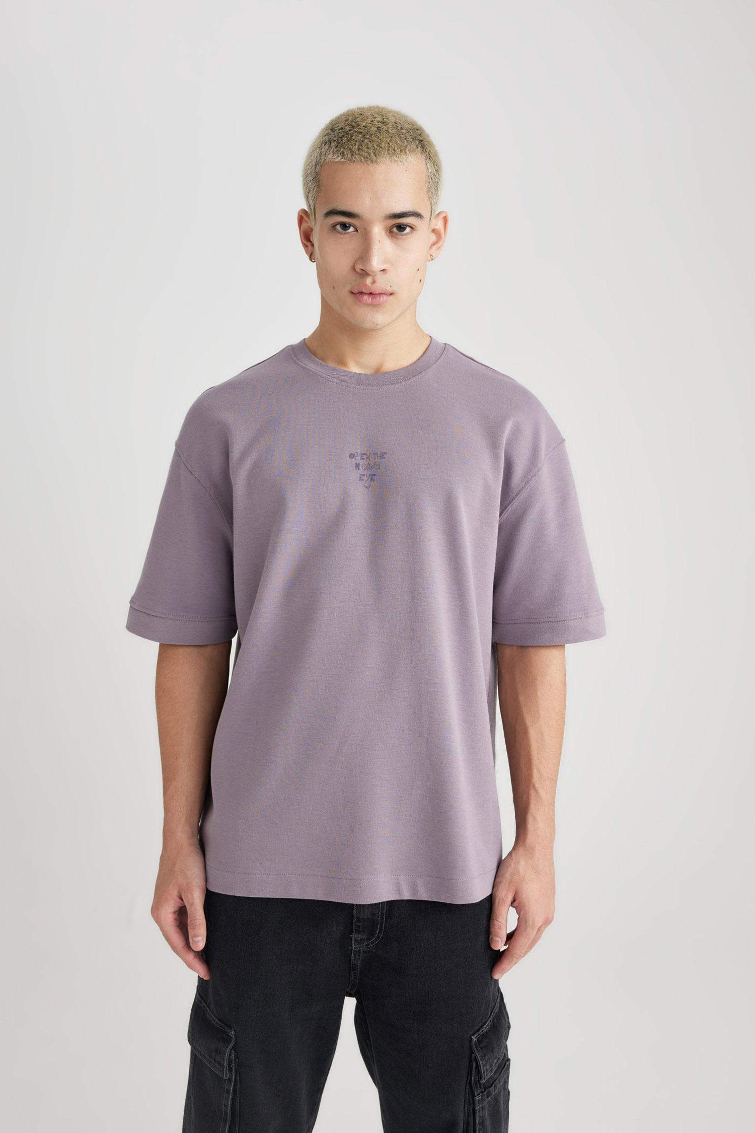 Loose Fit Crew Neck Slogan Printed T-Shirt