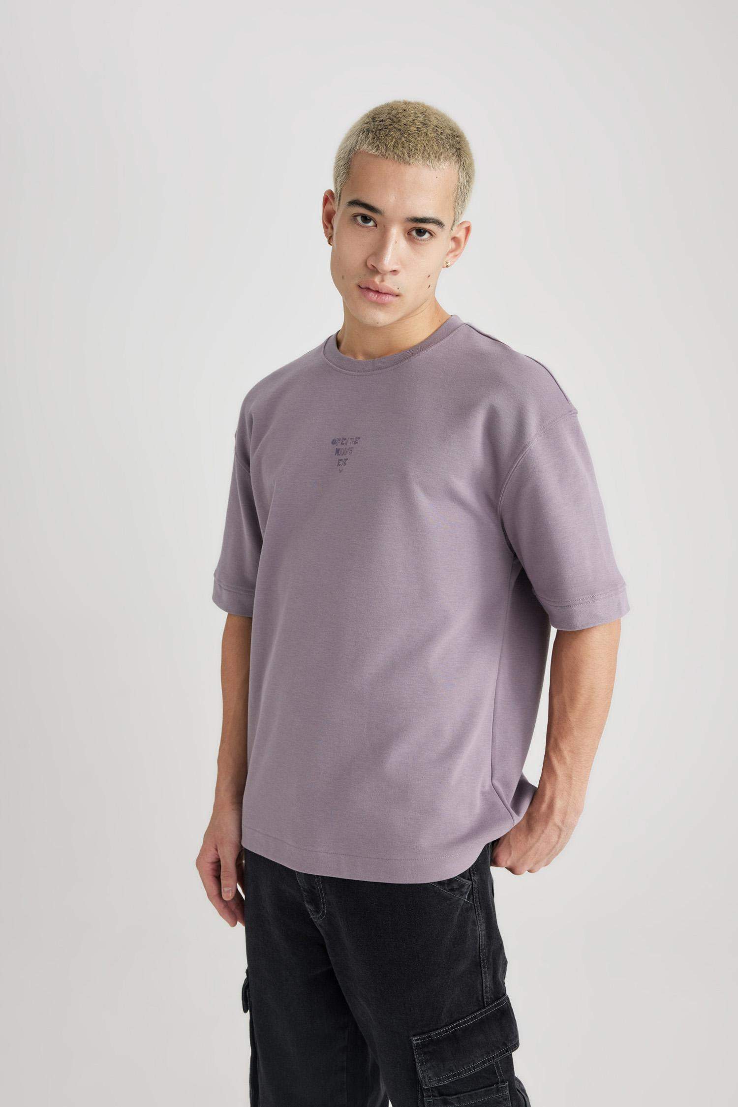 Loose Fit Crew Neck Slogan Printed T-Shirt