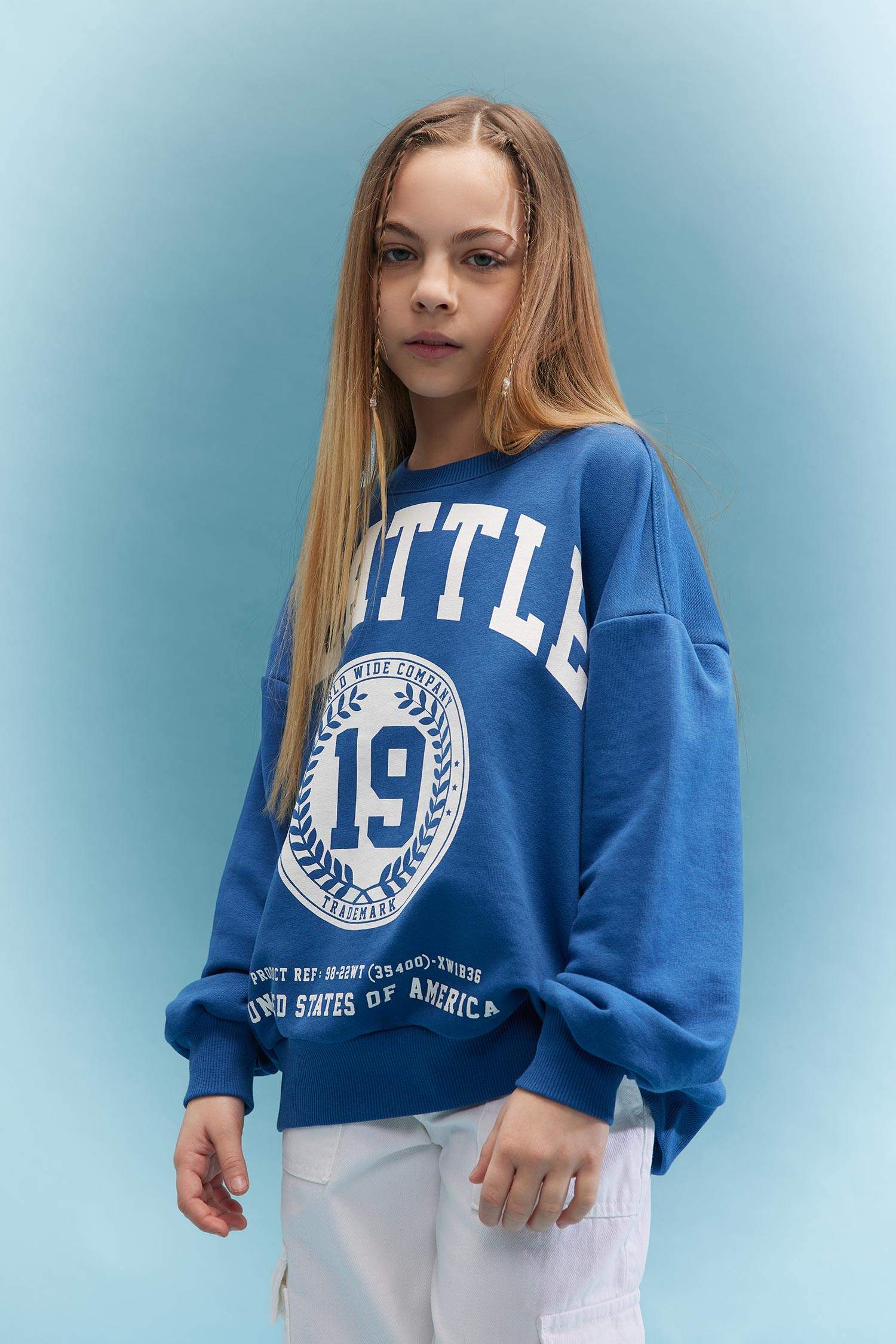 Girl Oversize Fit Crew Neck Printed Sweatshirt