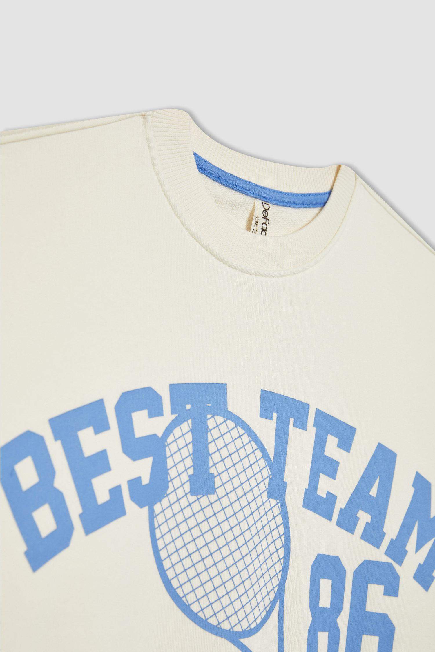 Kız Çocuk Oversize Geniş Kalıp Bisiklet Yaka Baskılı Sweatshirt