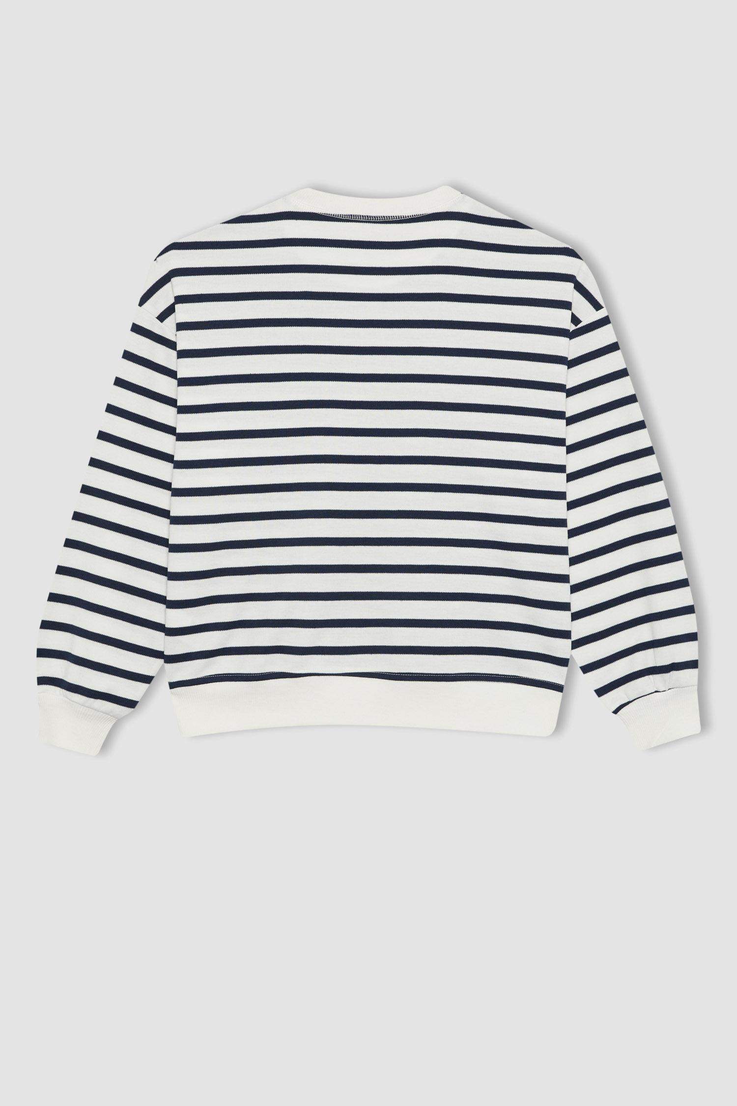 سويت شيرت مخطط بناتي قصة عادية بجيب