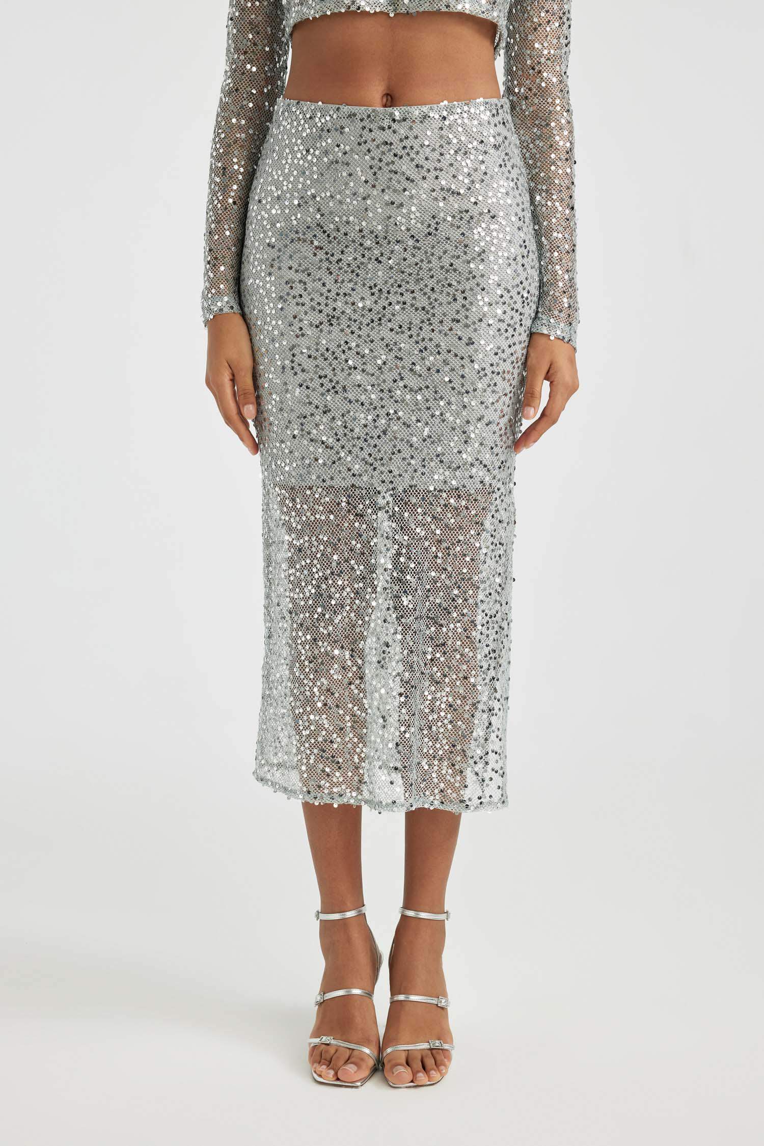 Sequined Slit Maxi Skirt