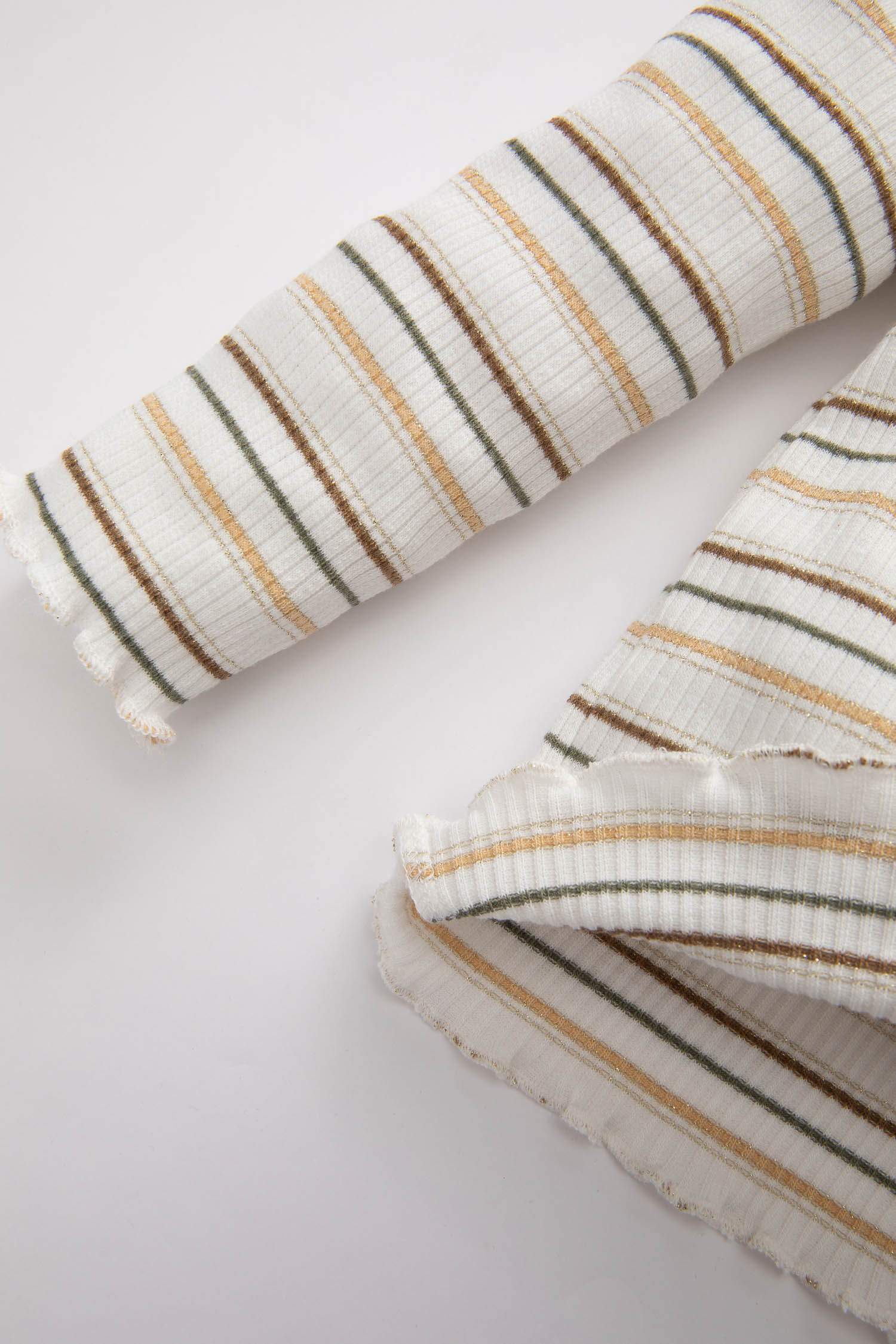 Baby Girl Crew Neck Striped Shiny Fabric T-Shirt