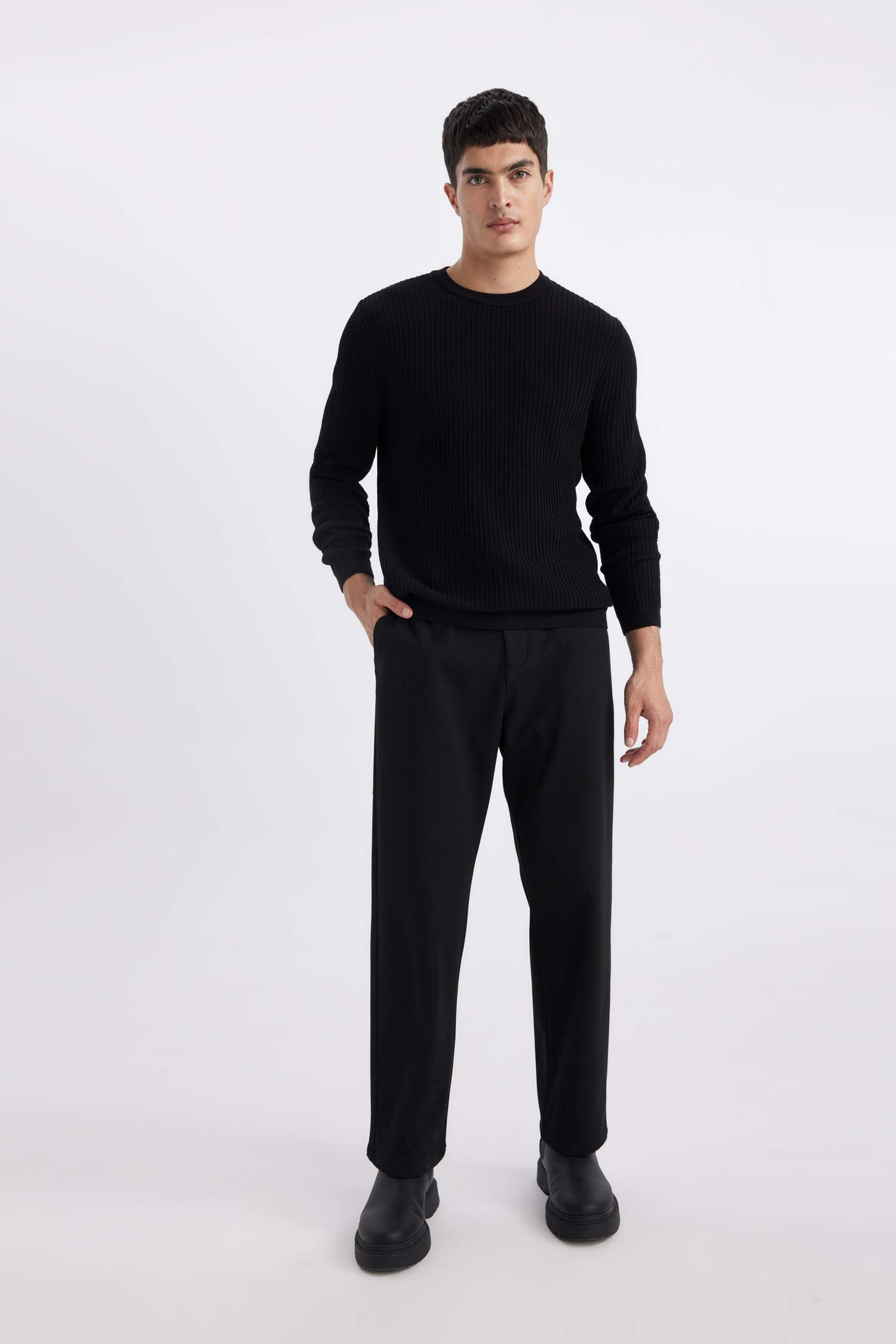 Standard Fit Crew Neck Basic Knitted Pullover