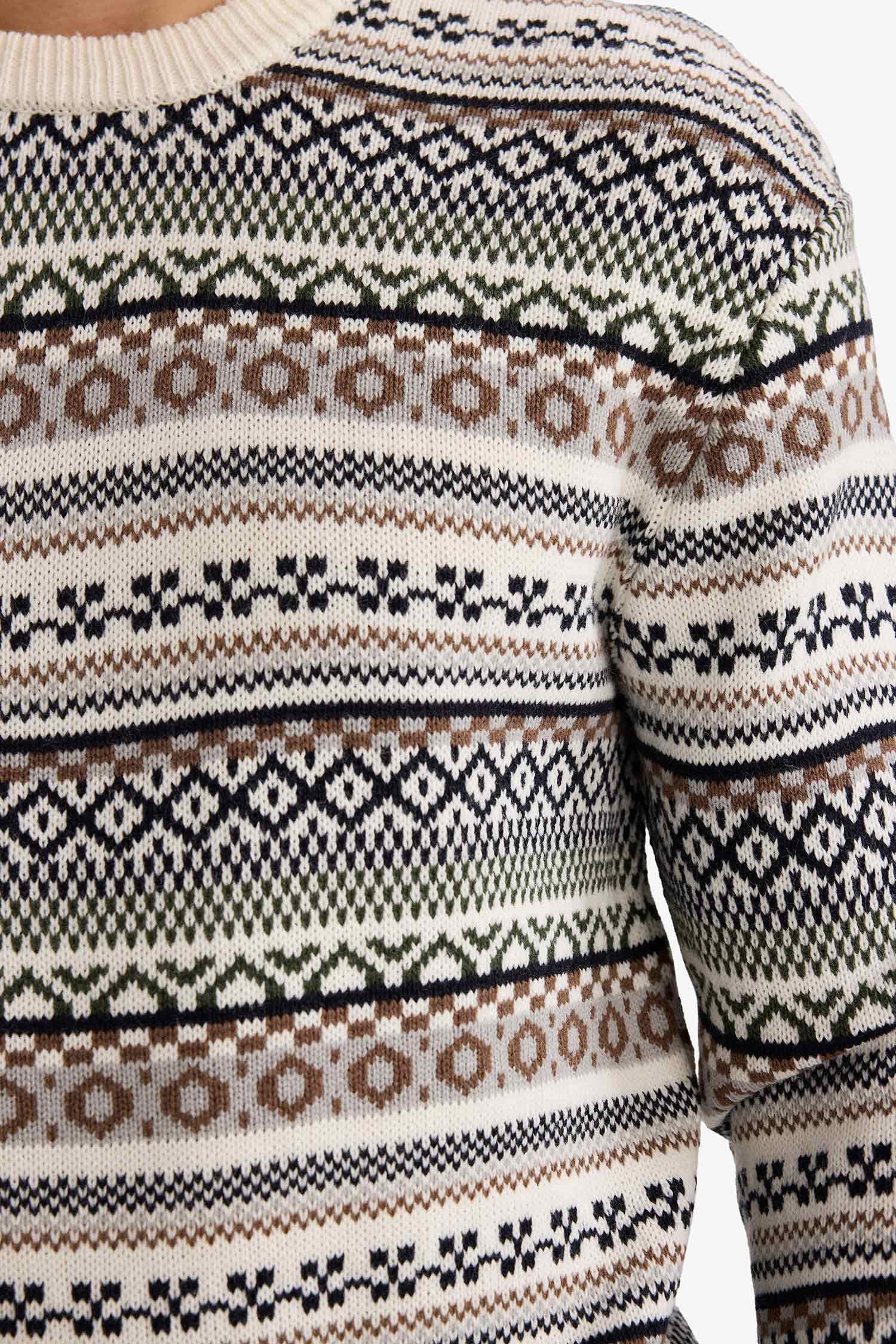 بلوفر تريكو قصة عادية بياقة مستديرة