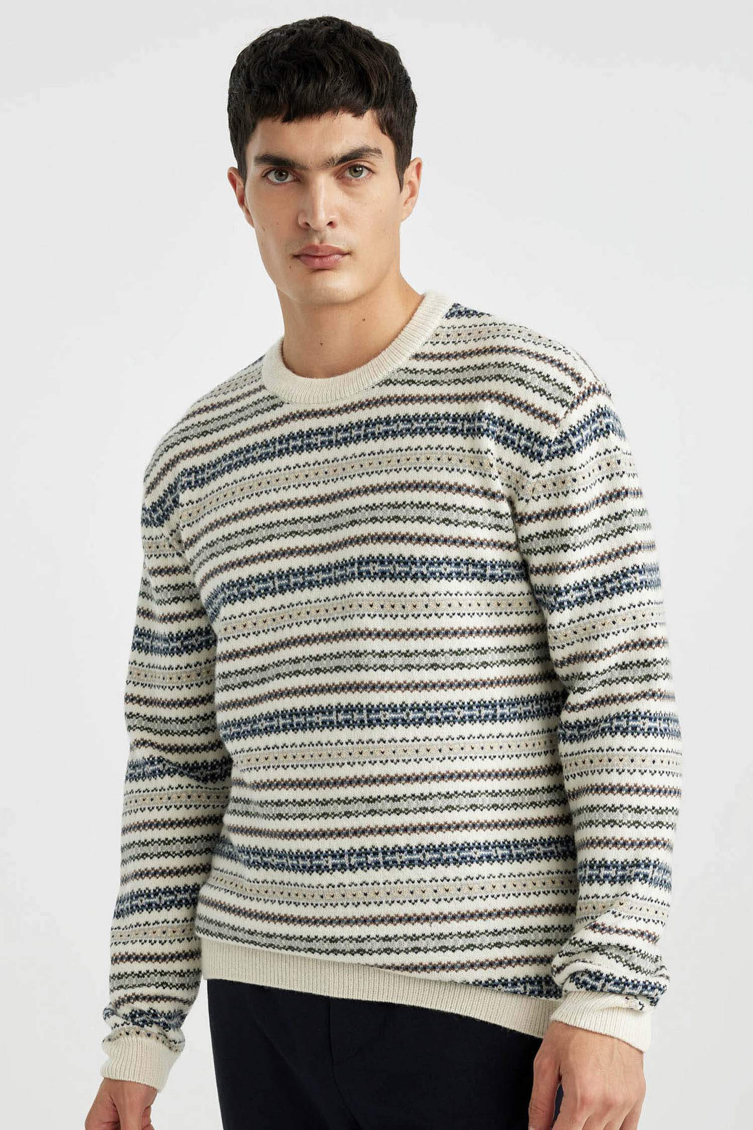 Standart Fit Normal Kesim Bisiklet Yaka Desenli Triko Kazak