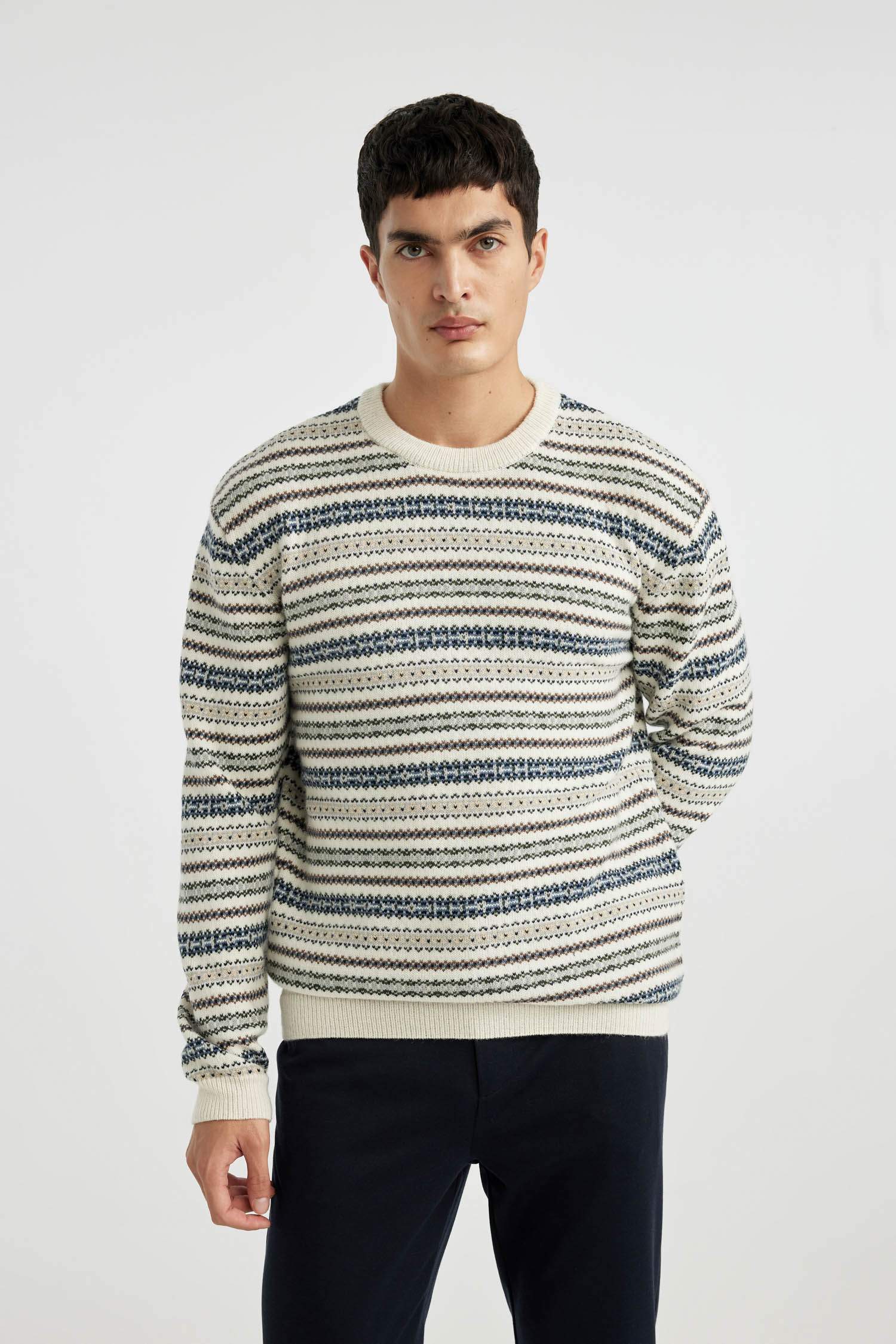 Standart Fit Normal Kesim Bisiklet Yaka Desenli Triko Kazak