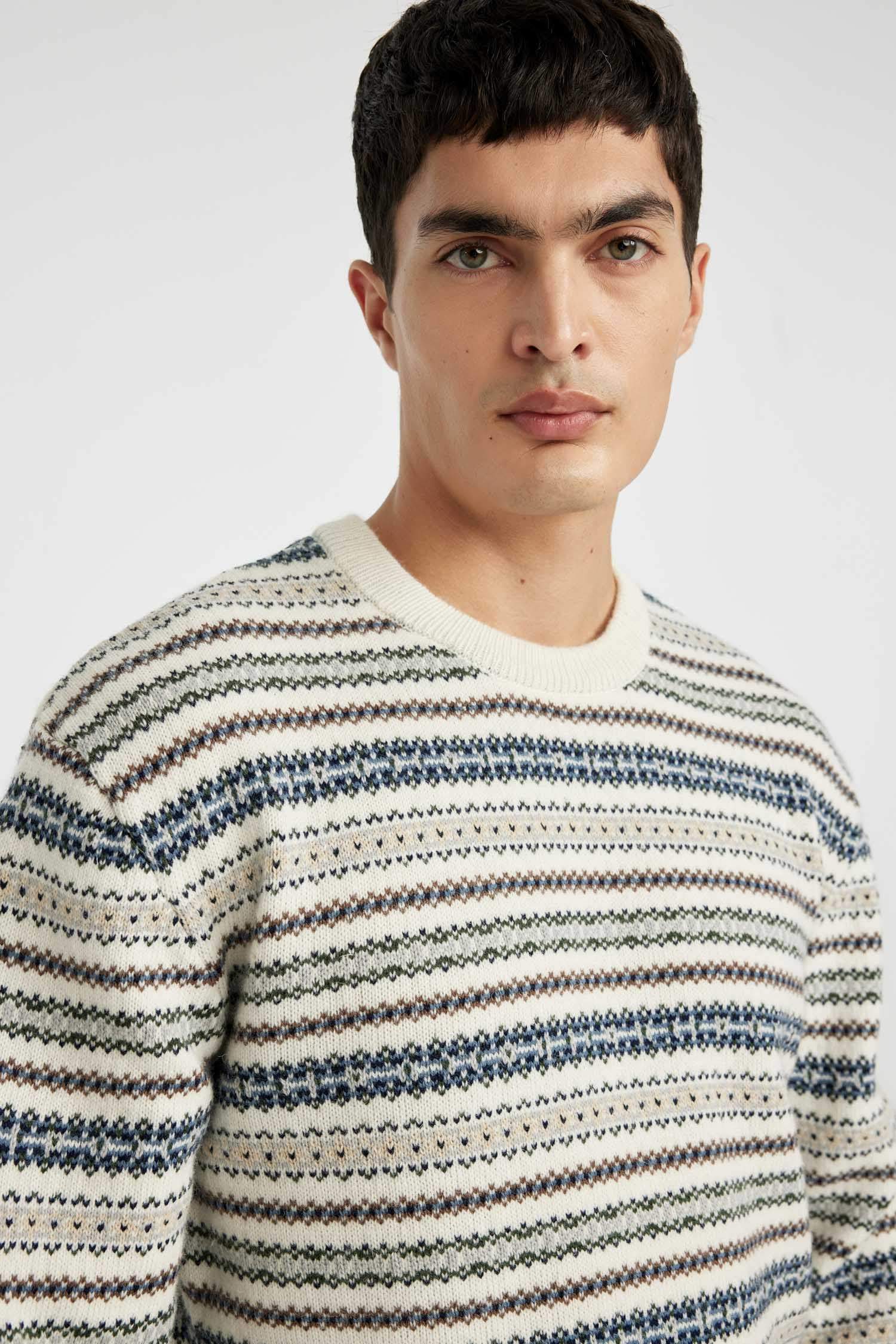 Standart Fit Normal Kesim Bisiklet Yaka Desenli Triko Kazak