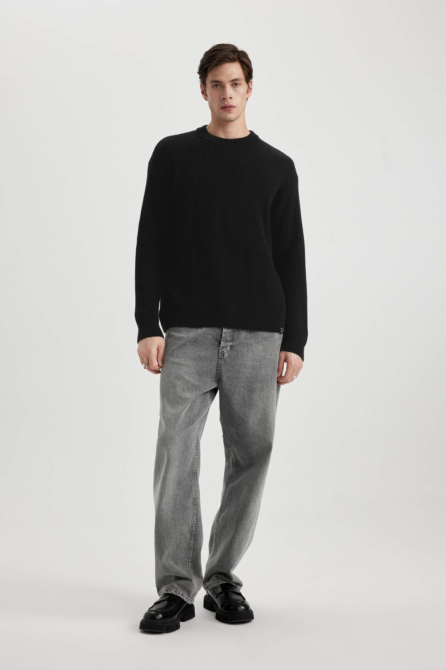 Oversize Fit Crew Neck Basic Knitted Pullover