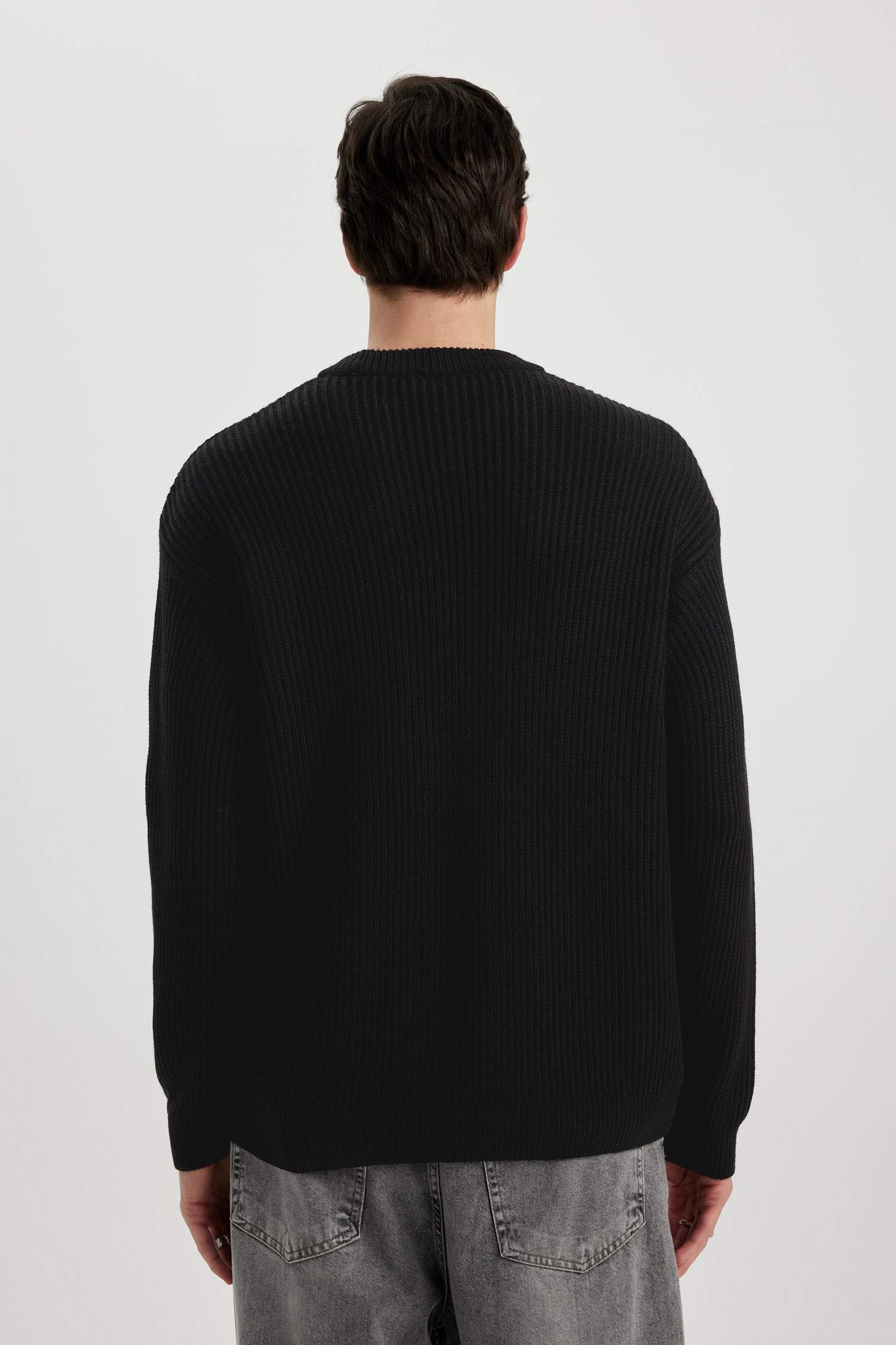 Oversize Fit Crew Neck Basic Knitted Pullover