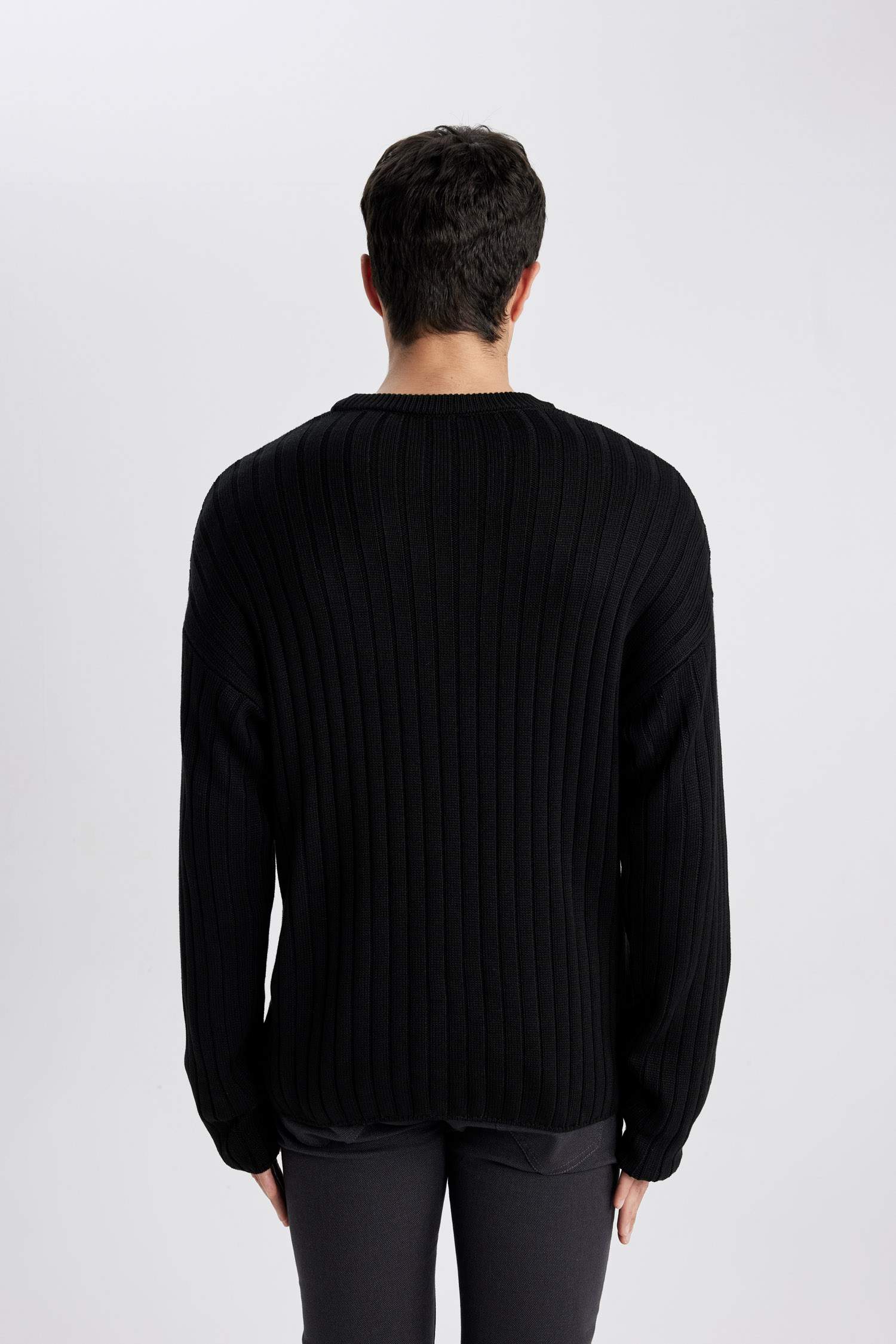 Relax Fit Bisiklet Yaka Basic Düz Triko Kazak