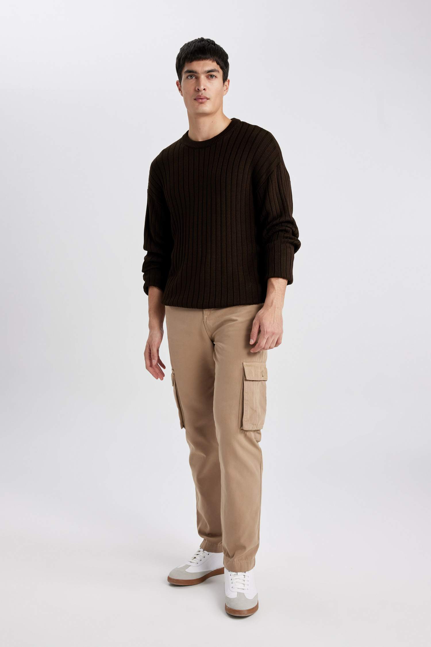 Relax Fit Bisiklet Yaka Basic Düz Triko Kazak