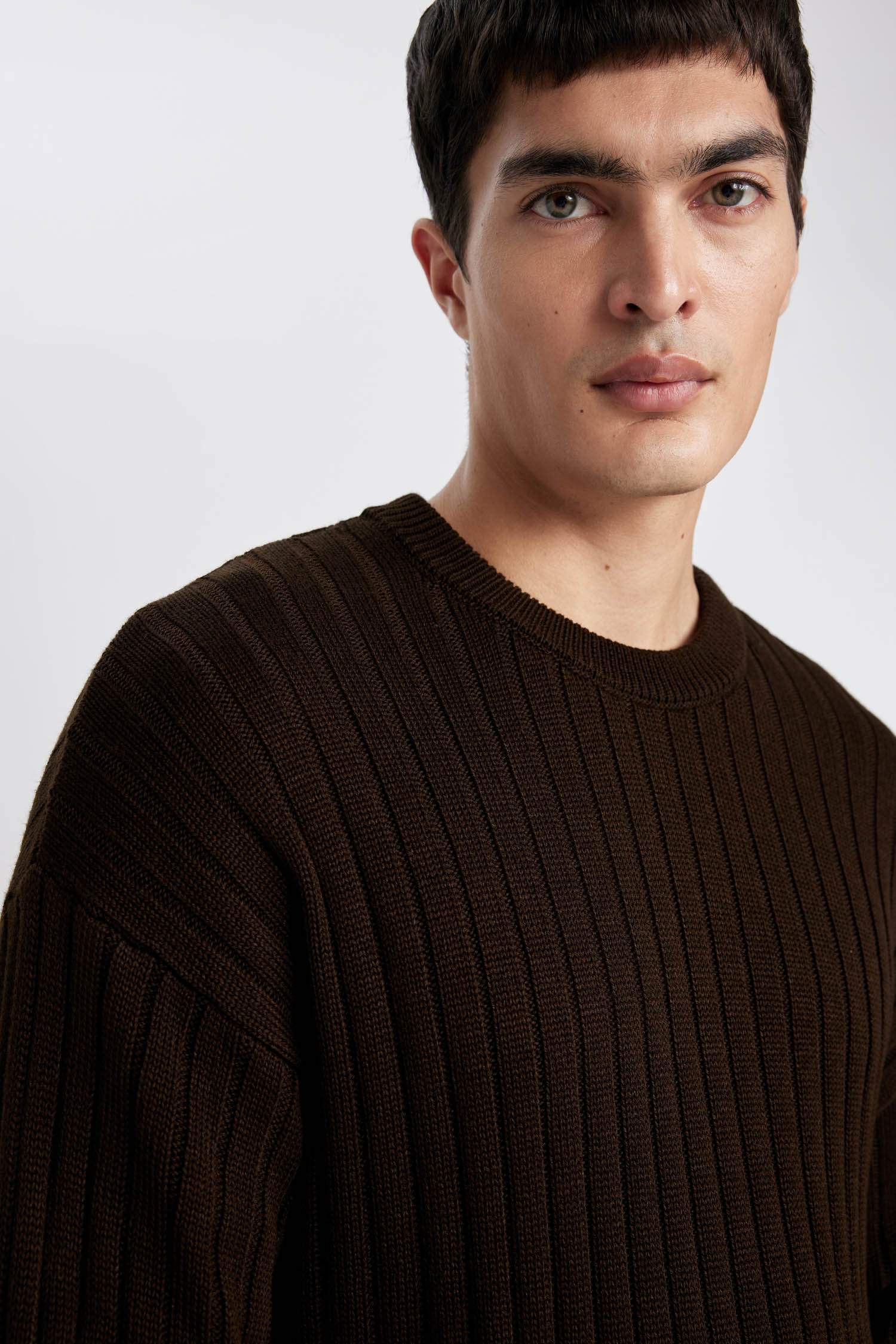 Relax Fit Bisiklet Yaka Basic Düz Triko Kazak