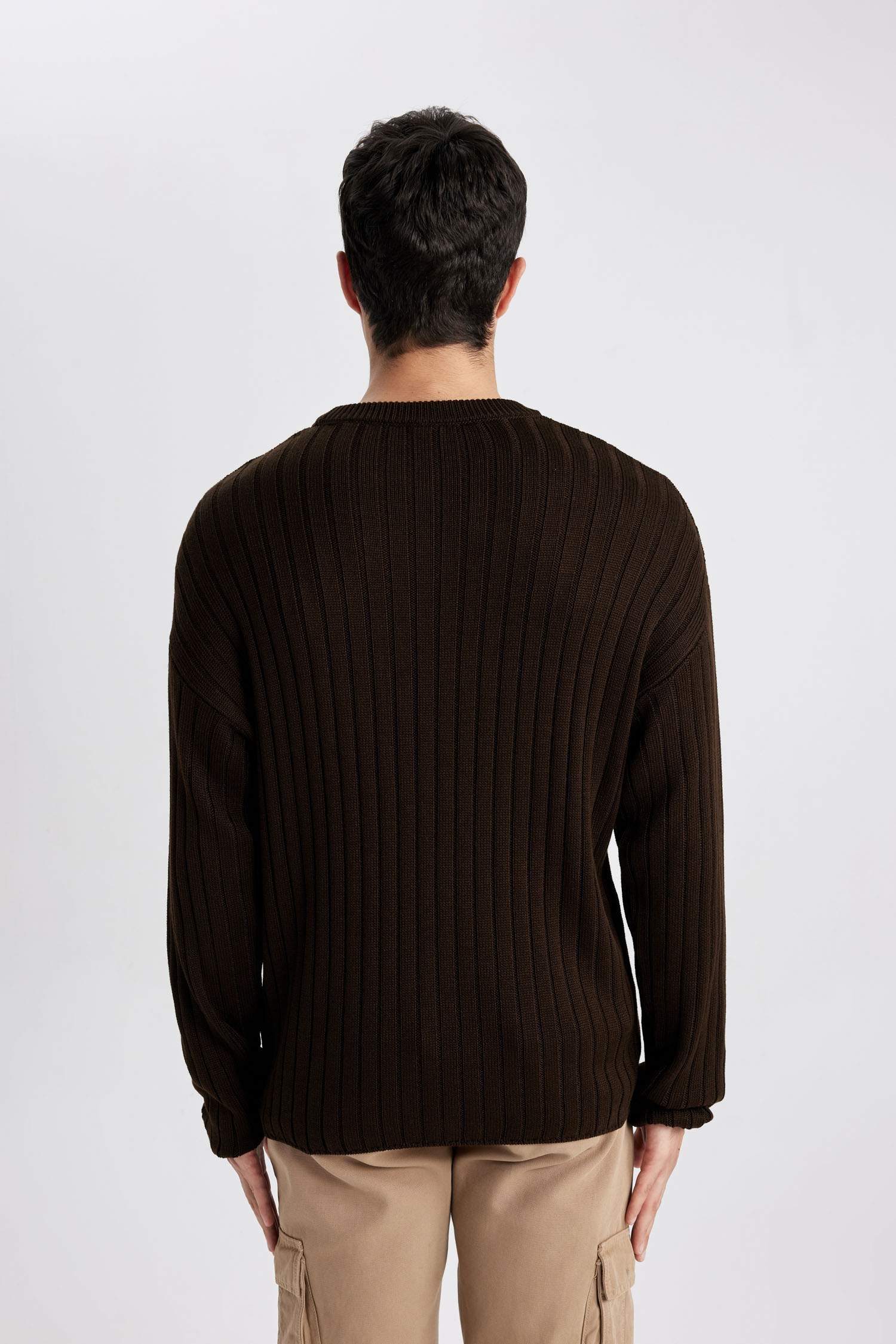 Relax Fit Bisiklet Yaka Basic Düz Triko Kazak