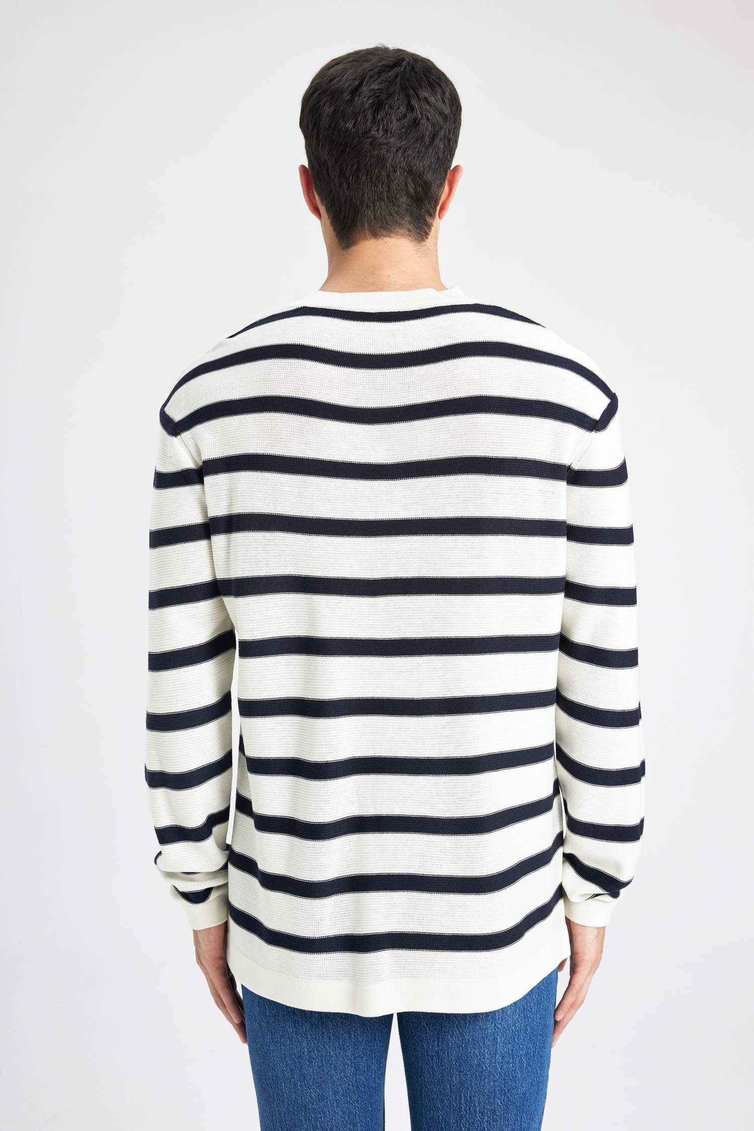 Standart Fit Normal Kesim Bisiklet Yaka Triko Çizgili Kazak