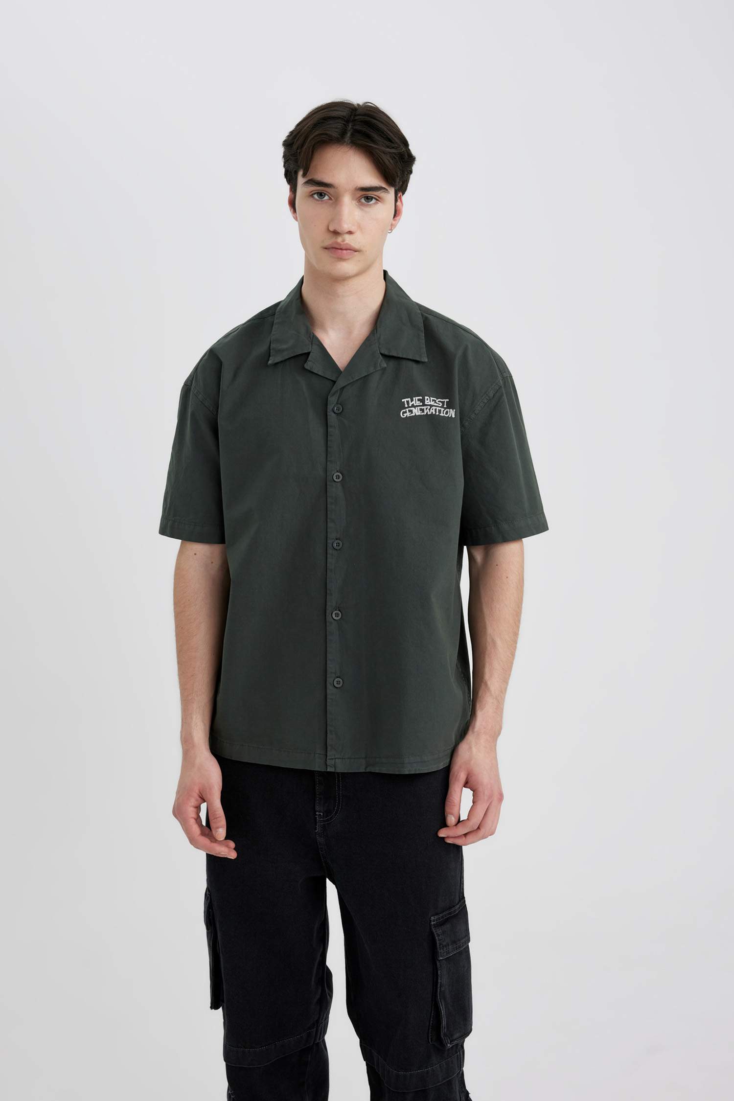 قميص نص ردن قطن مطبوع قصة مريحة