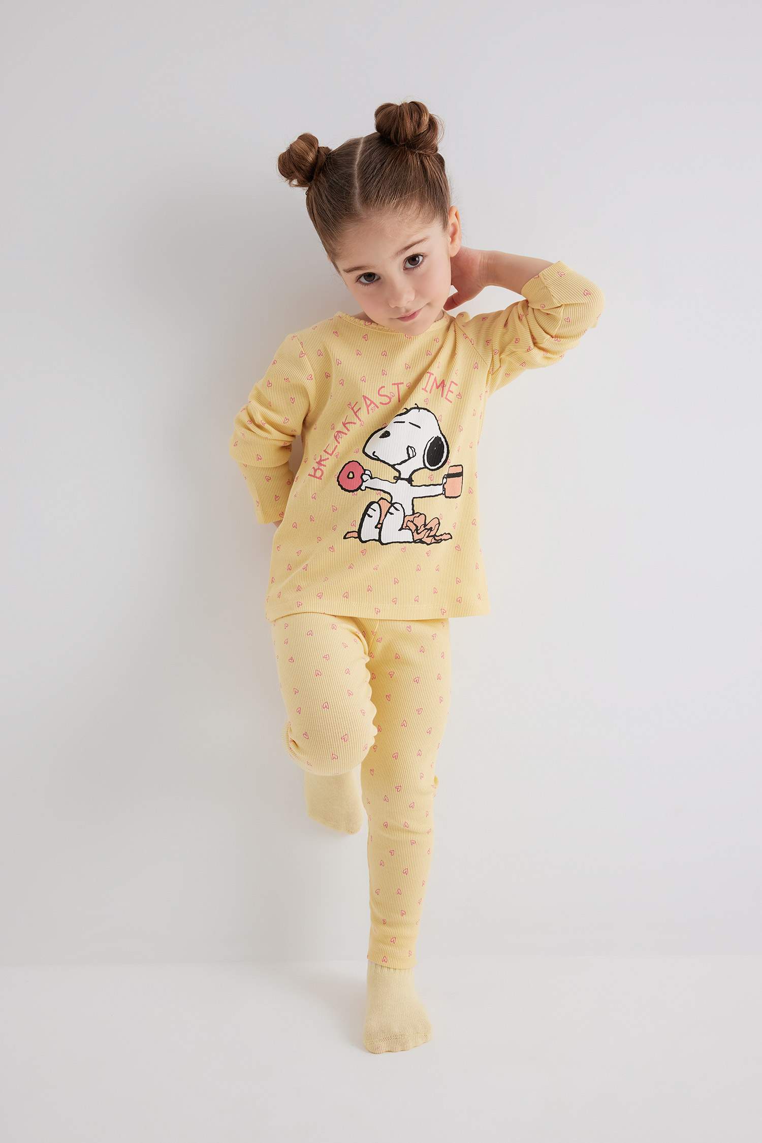 Kız Bebek Pijama Takımı Snoopy Fitilli Kaşkorse Uzun Kollu Üst Uzun Alt