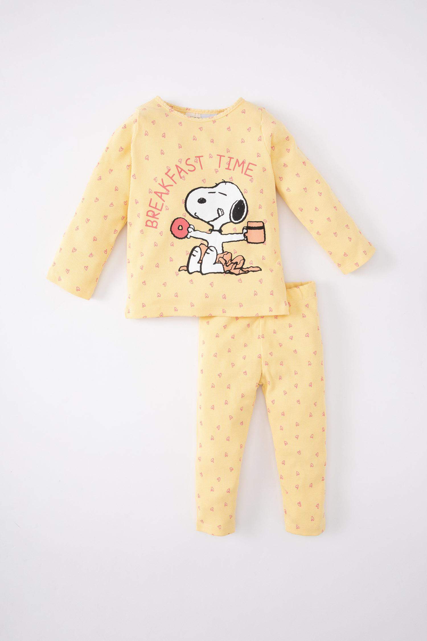 Kız Bebek Pijama Takımı Snoopy Fitilli Kaşkorse Uzun Kollu Üst Uzun Alt
