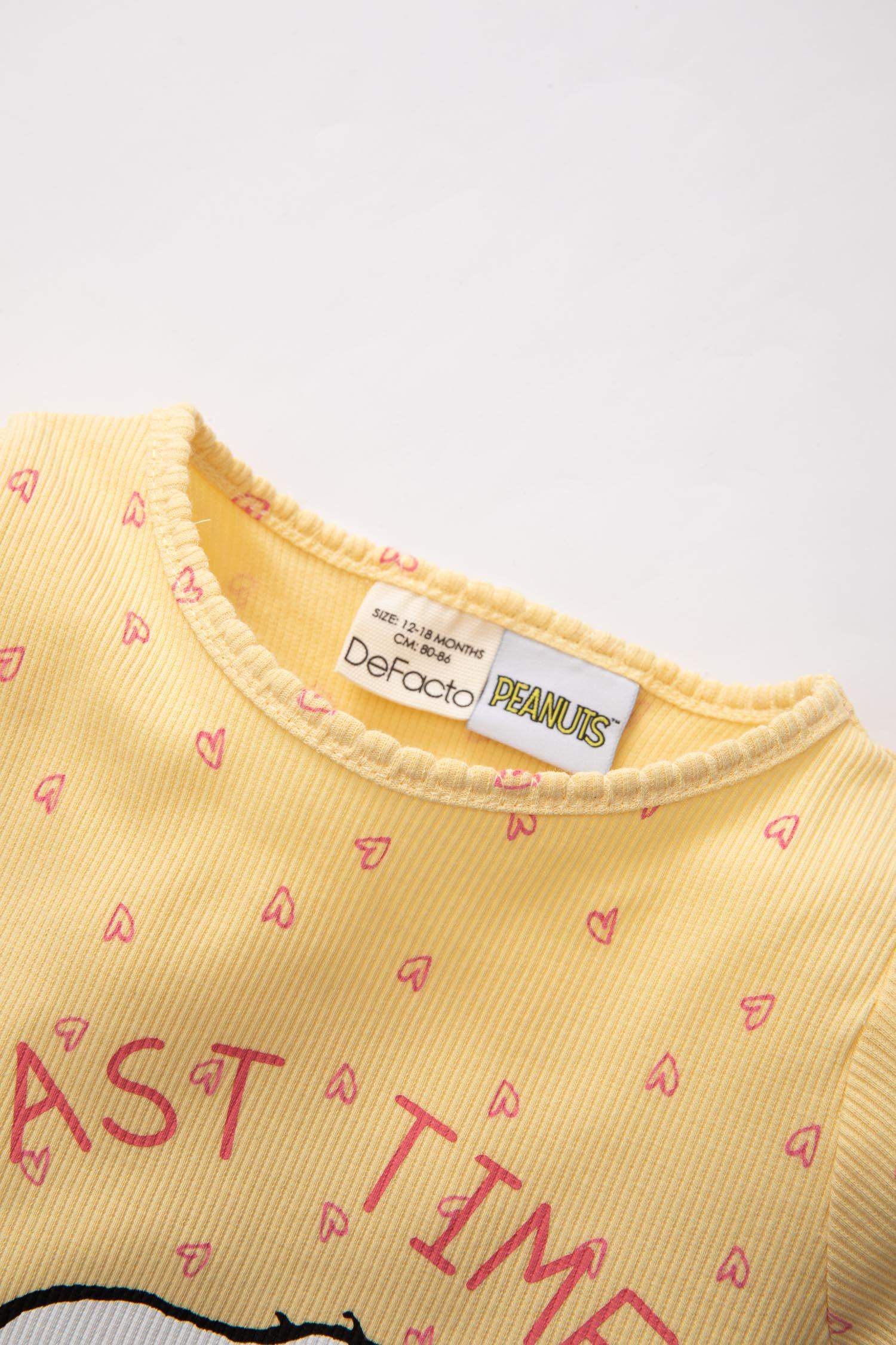 Kız Bebek Pijama Takımı Snoopy Fitilli Kaşkorse Uzun Kollu Üst Uzun Alt