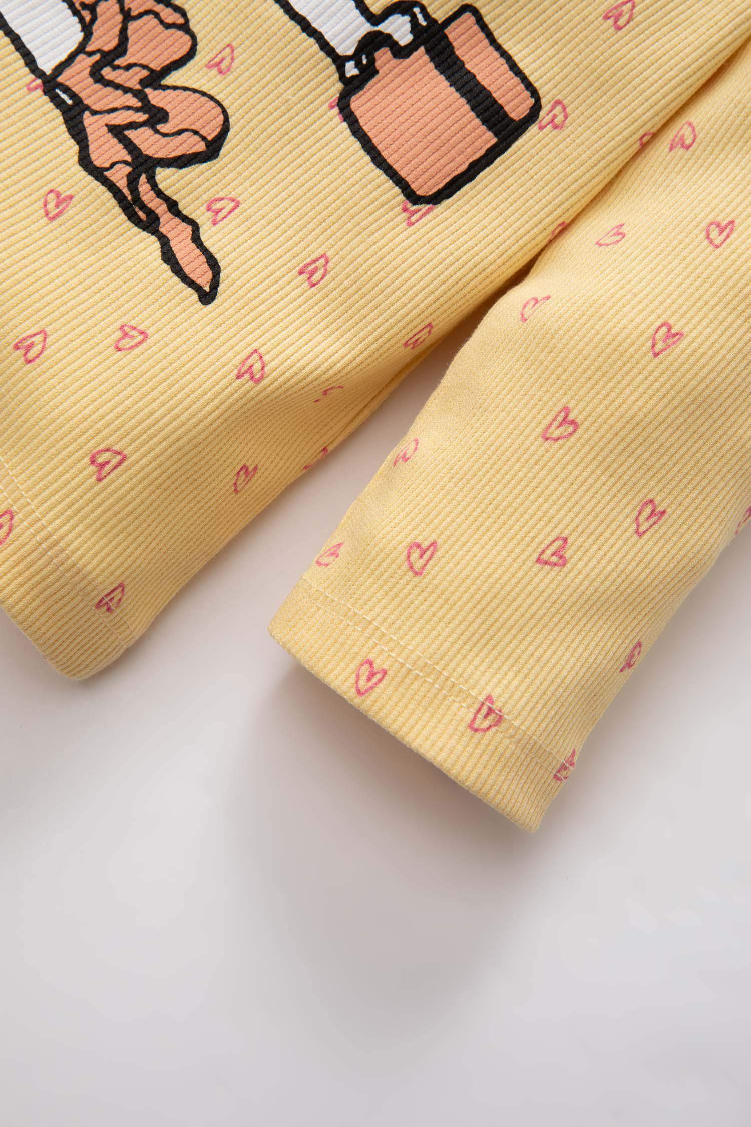 Kız Bebek Pijama Takımı Snoopy Fitilli Kaşkorse Uzun Kollu Üst Uzun Alt