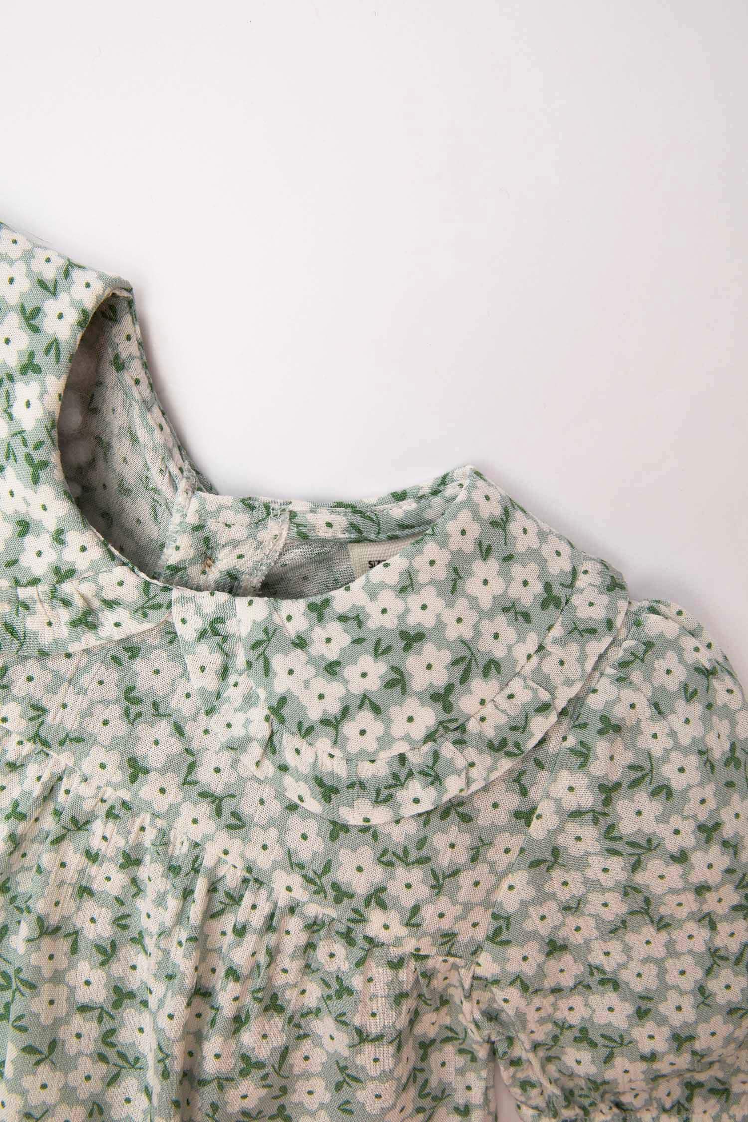 Kız Bebek Bebe Yaka Krinkıl Viskon Çiçekli Kısa Kollu Bluz