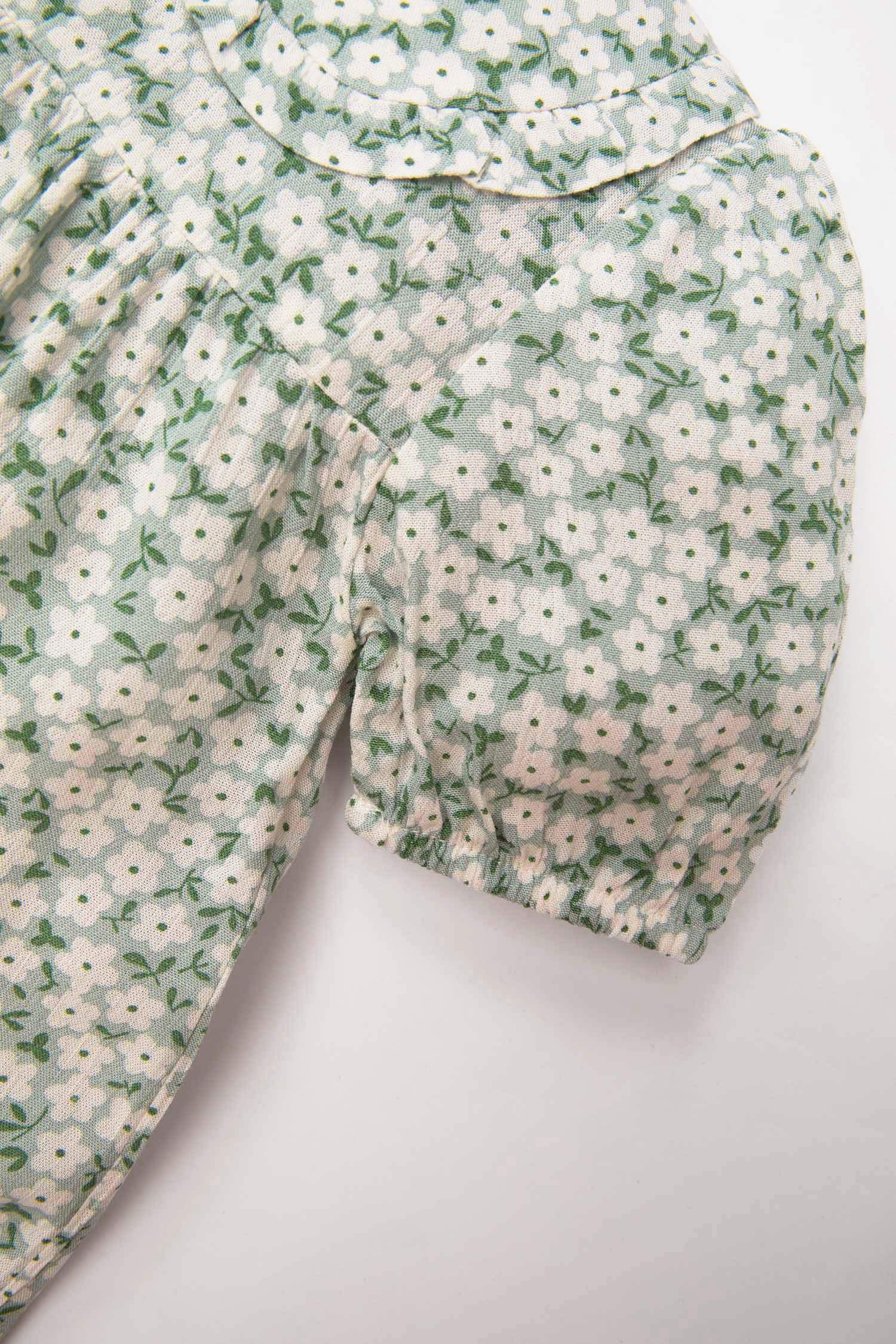 Kız Bebek Bebe Yaka Krinkıl Viskon Çiçekli Kısa Kollu Bluz