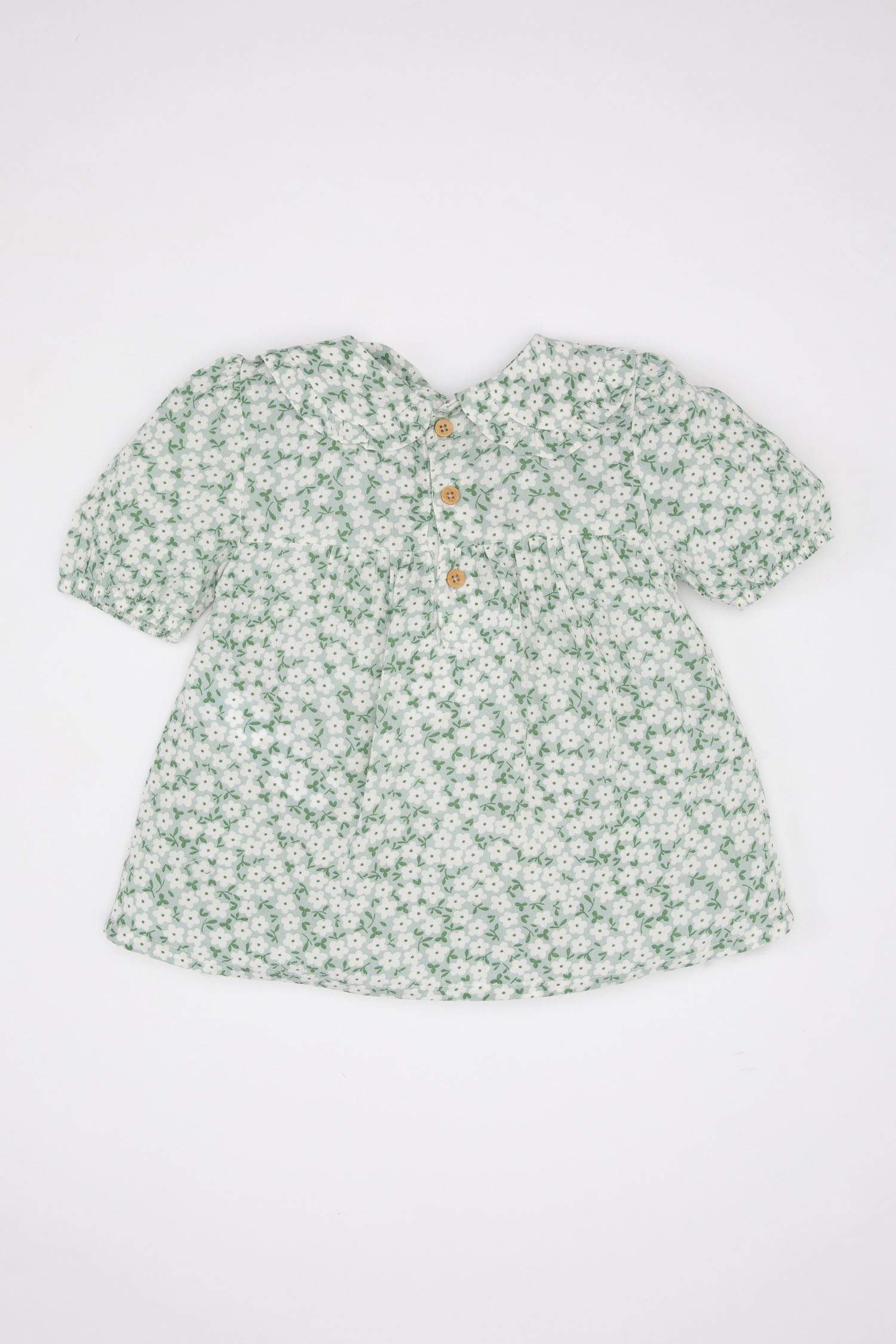 Kız Bebek Bebe Yaka Krinkıl Viskon Çiçekli Kısa Kollu Bluz