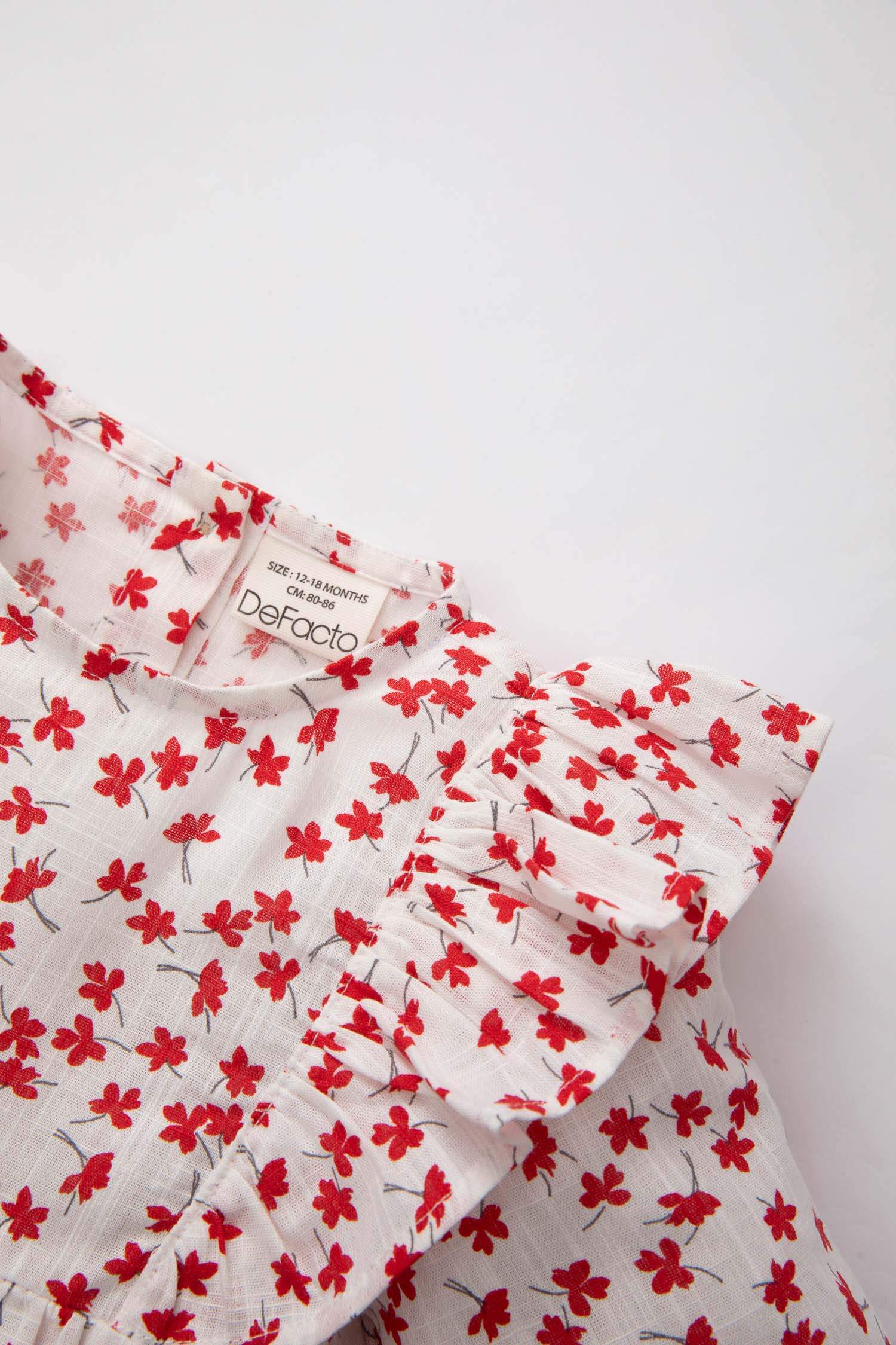 قميص بناتي بنقشة الزهور قصة عادية برقبة مستديرة